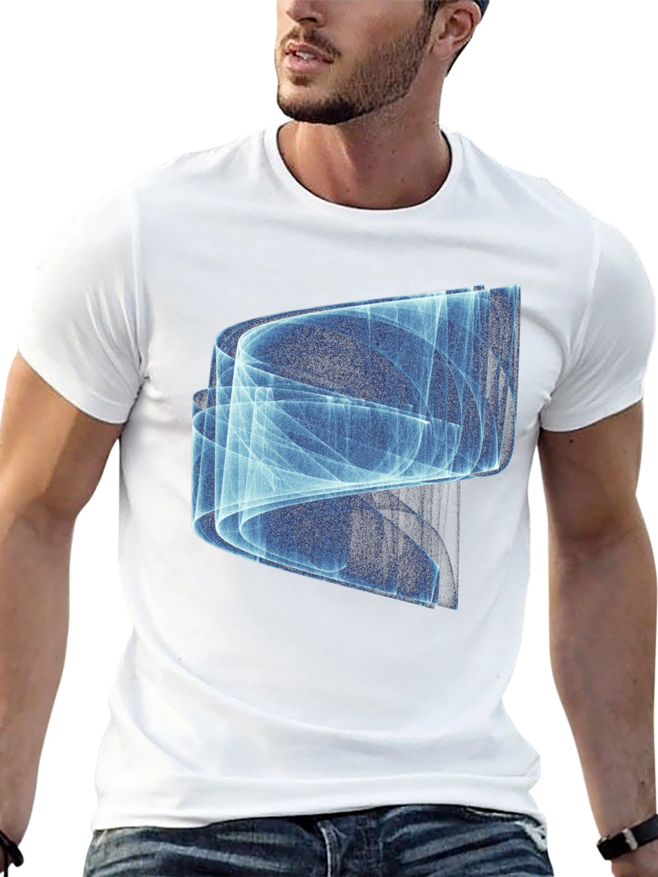 Abstract Blue Graphic Print Black T-Shirt