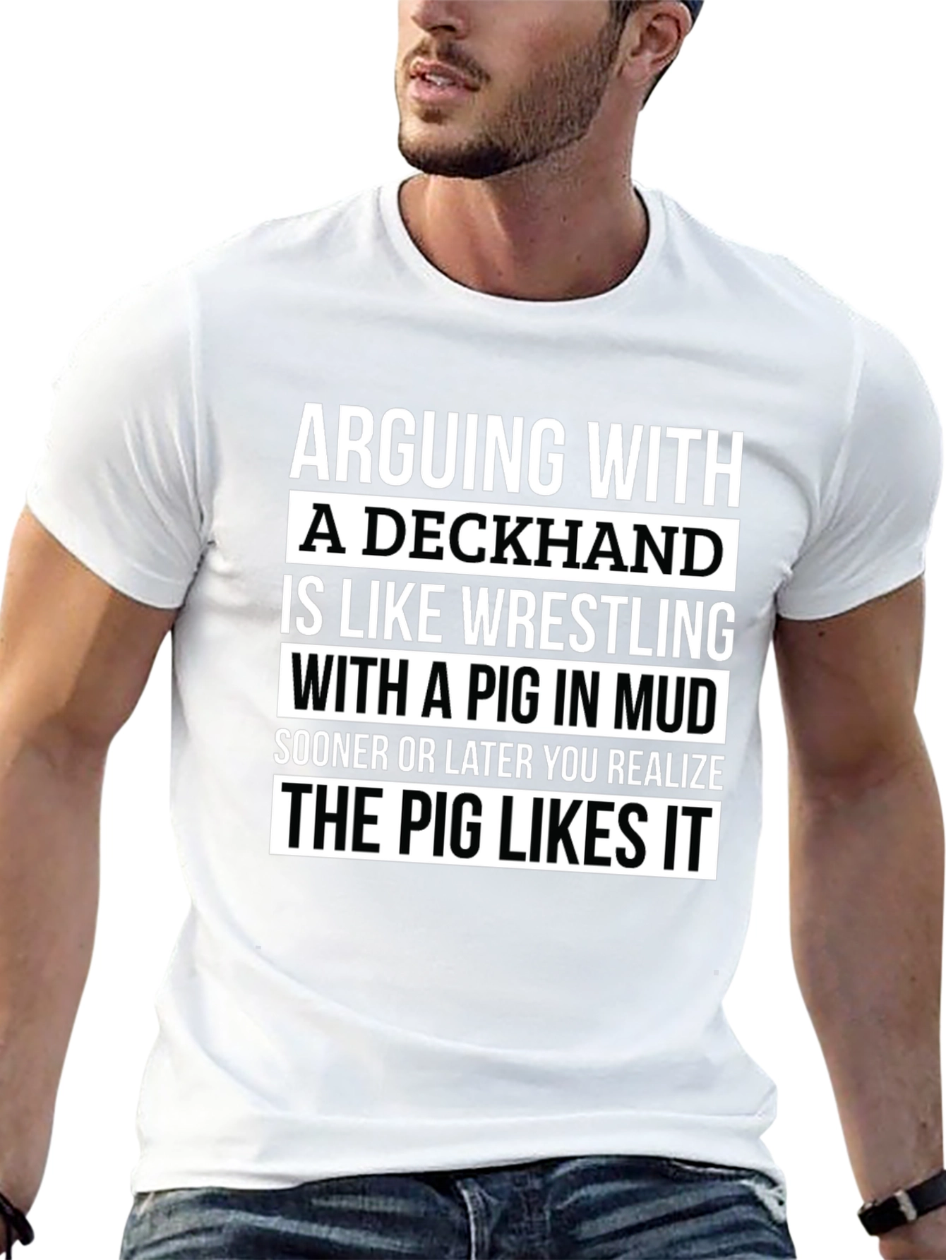 Deckhand Pig Mud Wrestling Humor T-Shirt