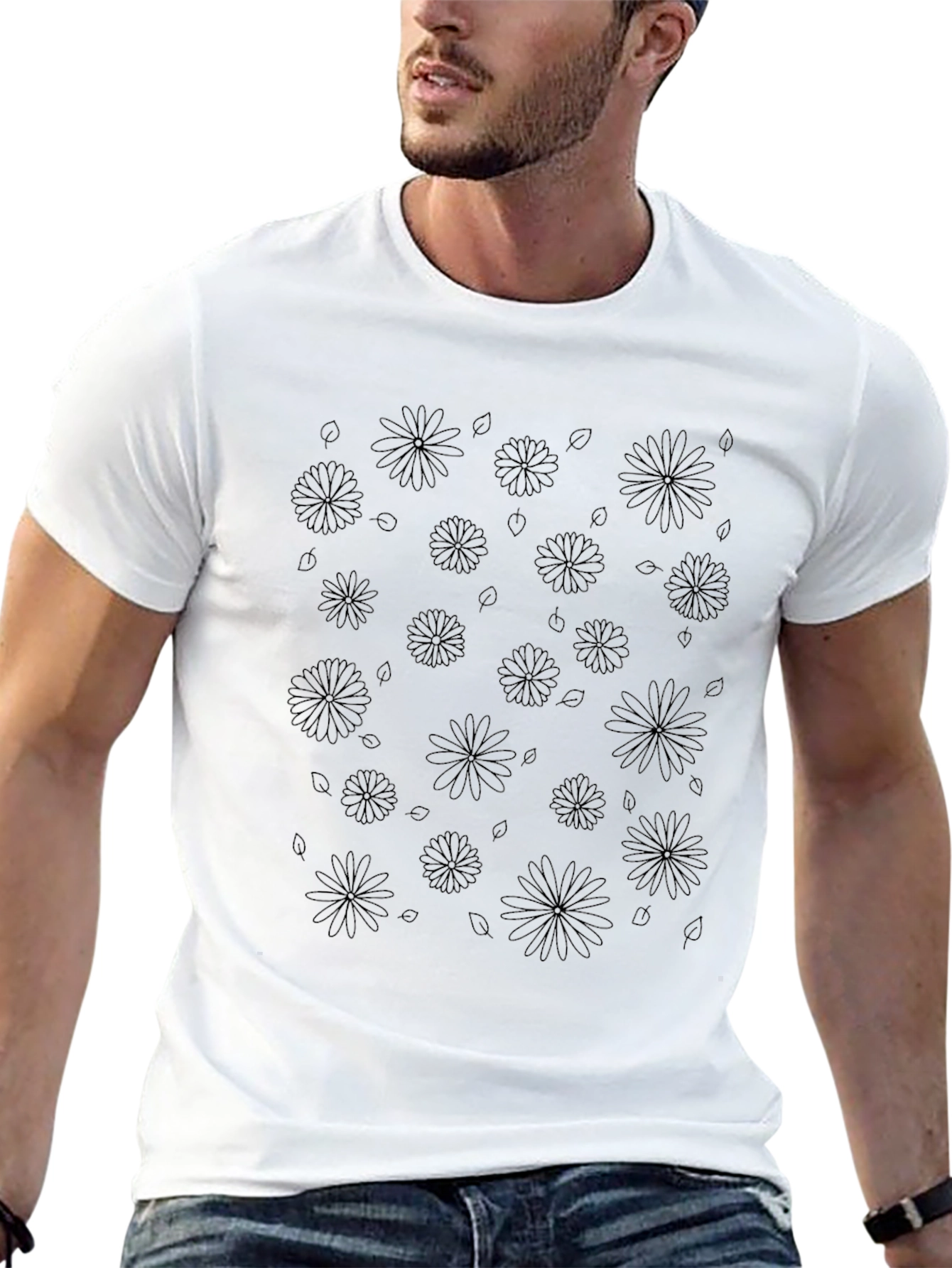 Floral Print Mens Black T-Shirt