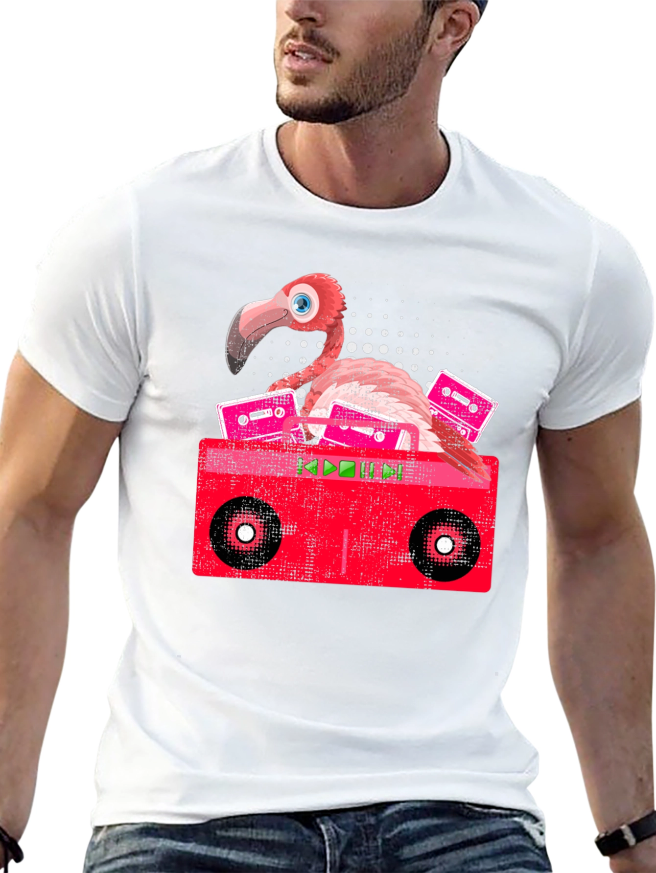 Retro Flamingo Boombox Graphic Tee