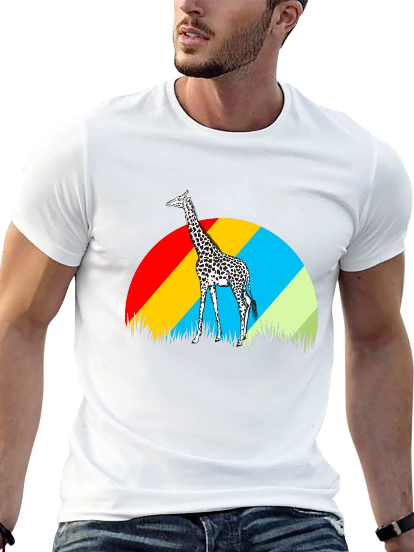 Giraffe Sunset Graphic Tee - Black Cotton T-Shirt