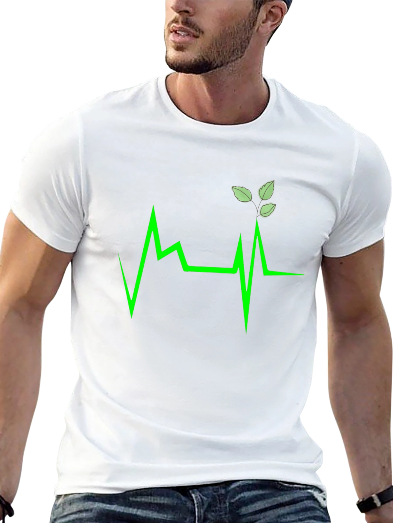 Green Heartbeat Leaf Design T-Shirt