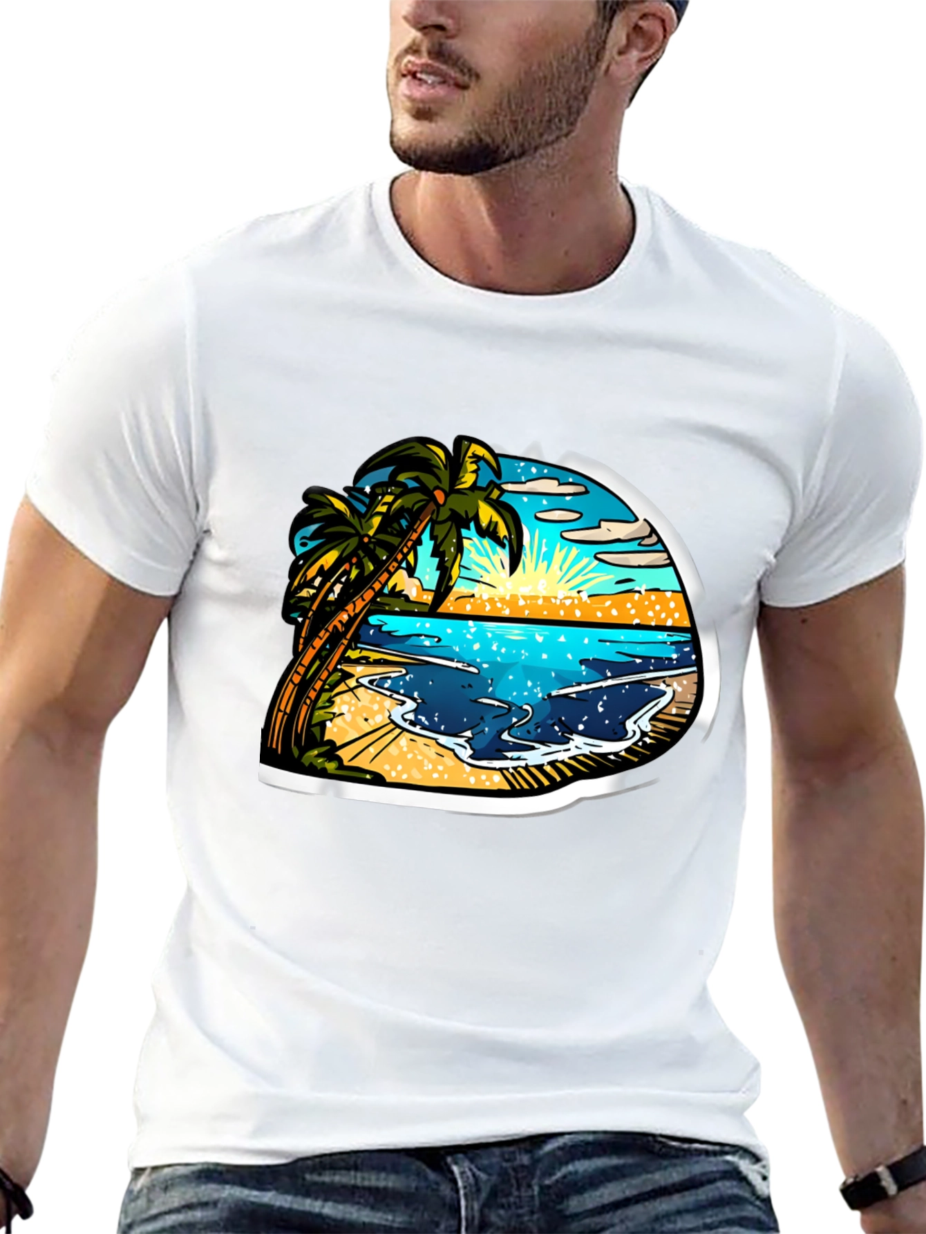 Tropical Beach Scene Graphic Tee