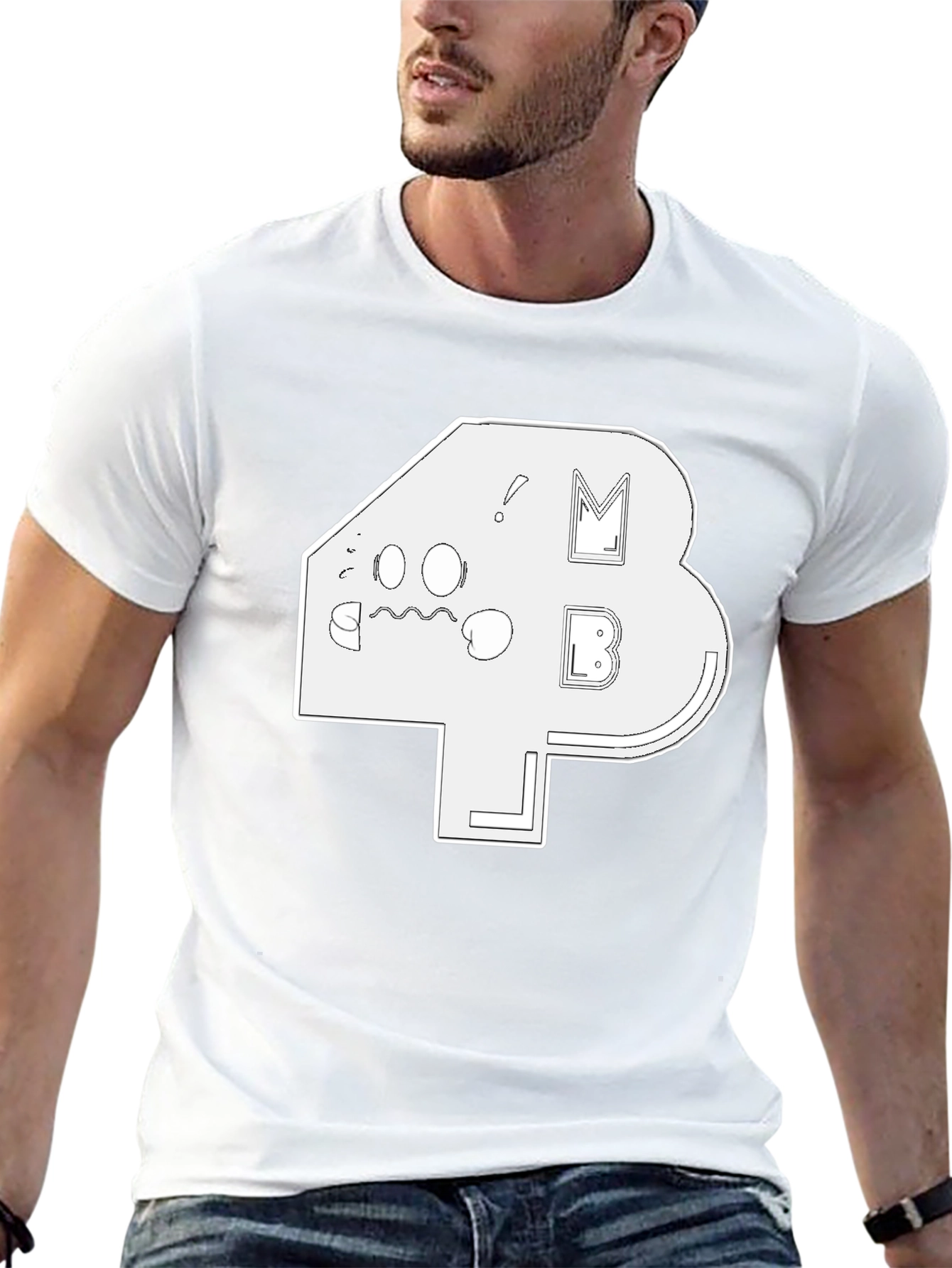 Abstract White Graphic Print Black T-Shirt