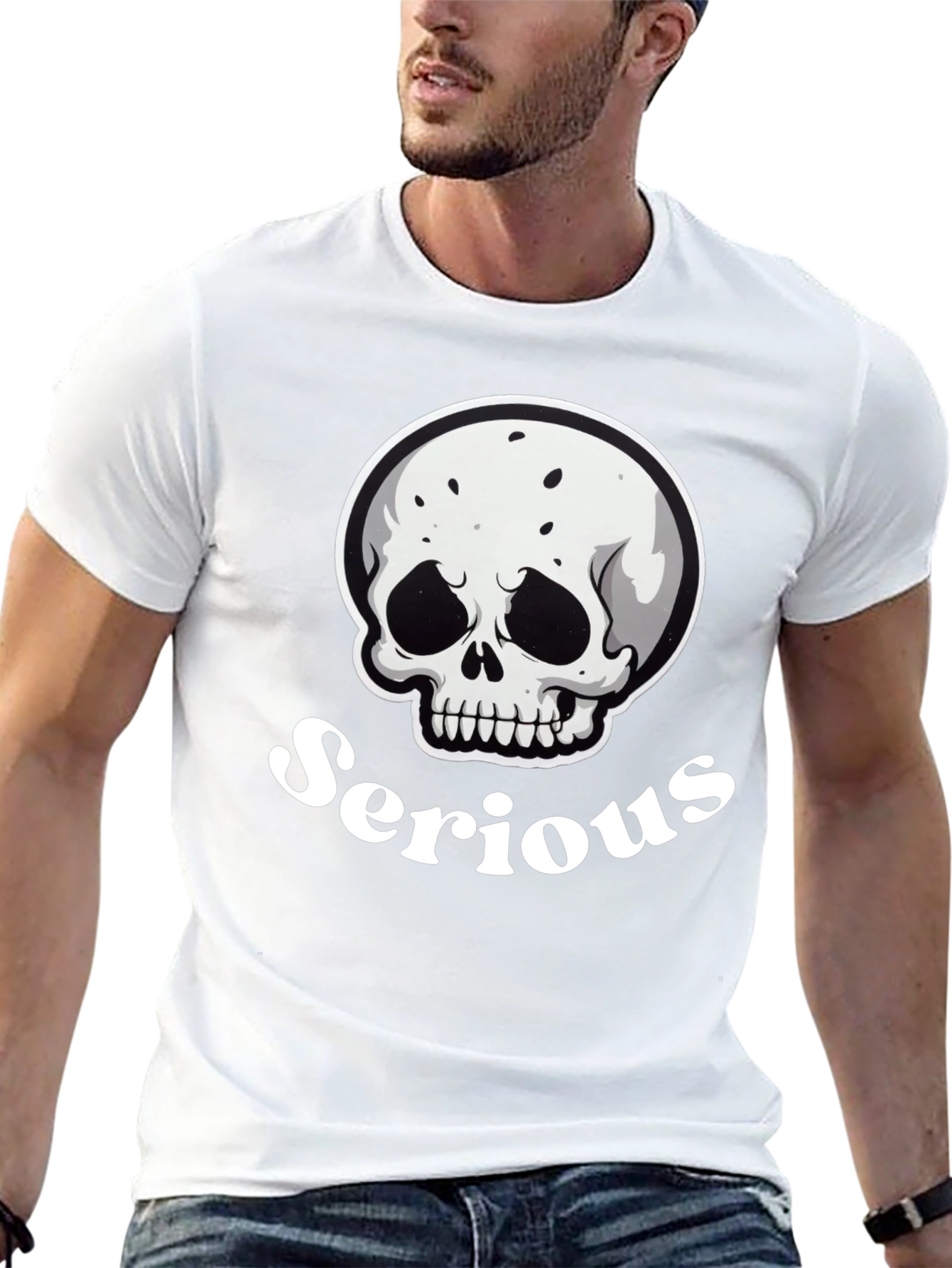 Serious Skull Graphic Black T-Shirt