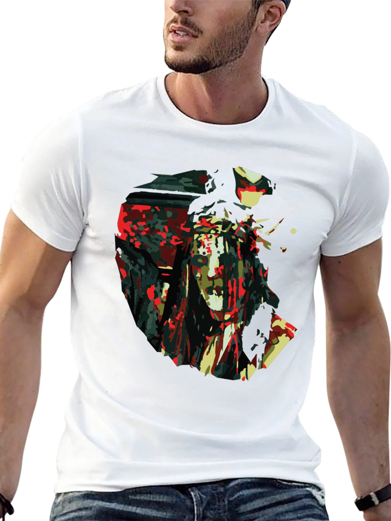 Abstract Jesus Print Black T-Shirt