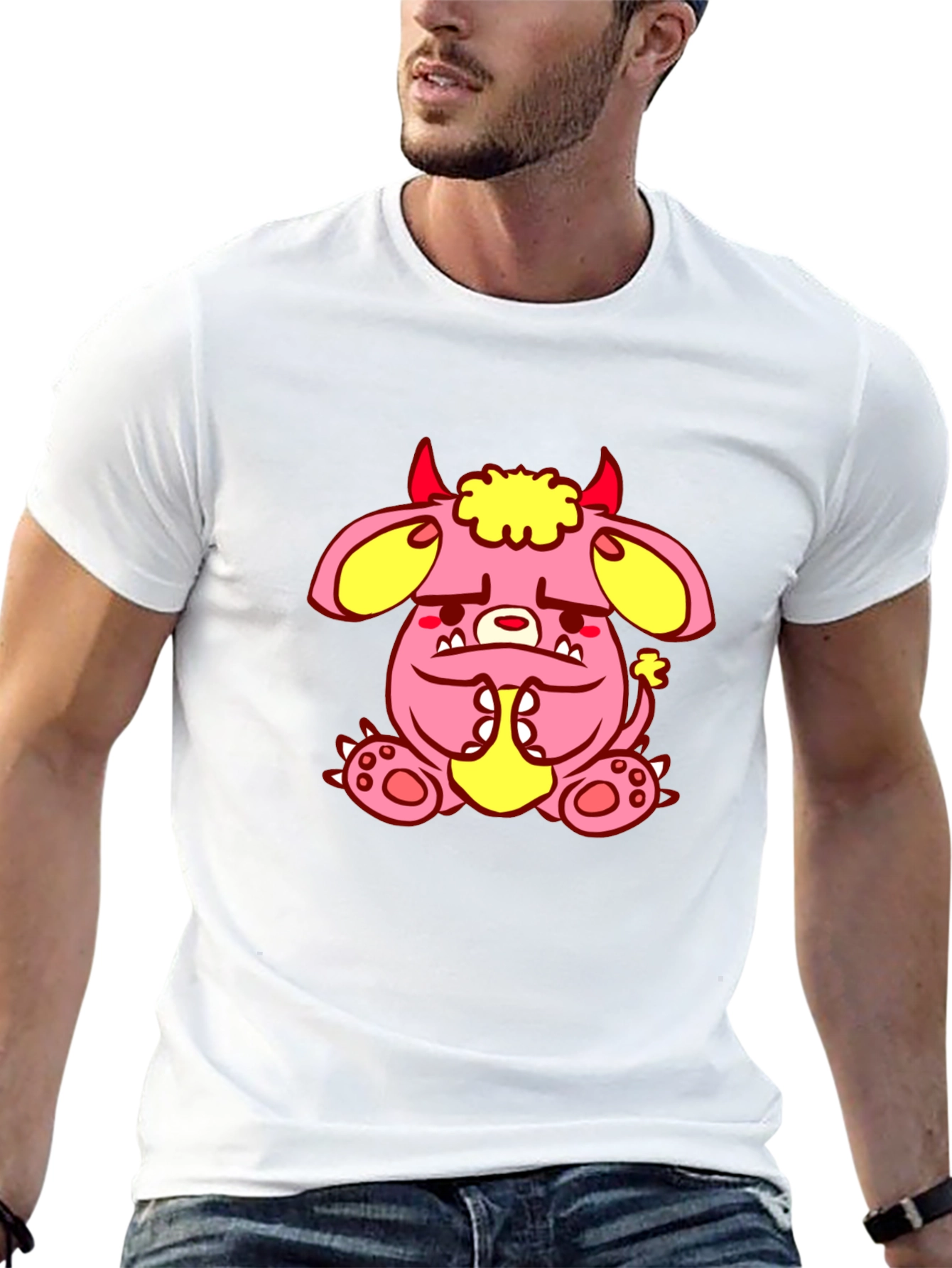 Pink Monster Graphic Tee - Black Cotton T-Shirt