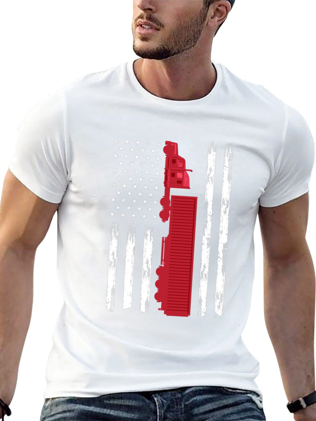 Trucker Flag T-Shirt Patriotic USA Truck Driver Tee