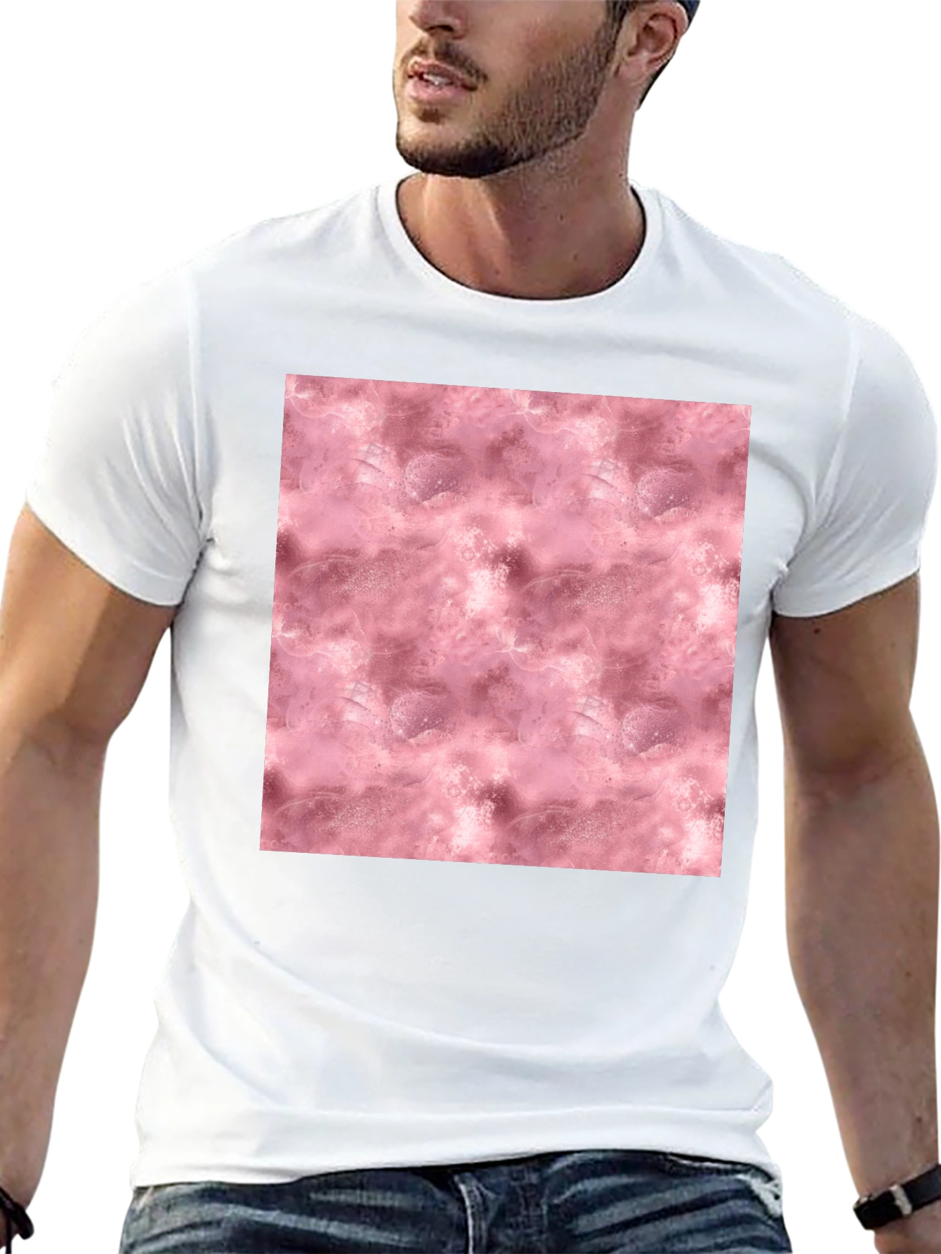Stylish Black Tee with Abstract Pink Pattern