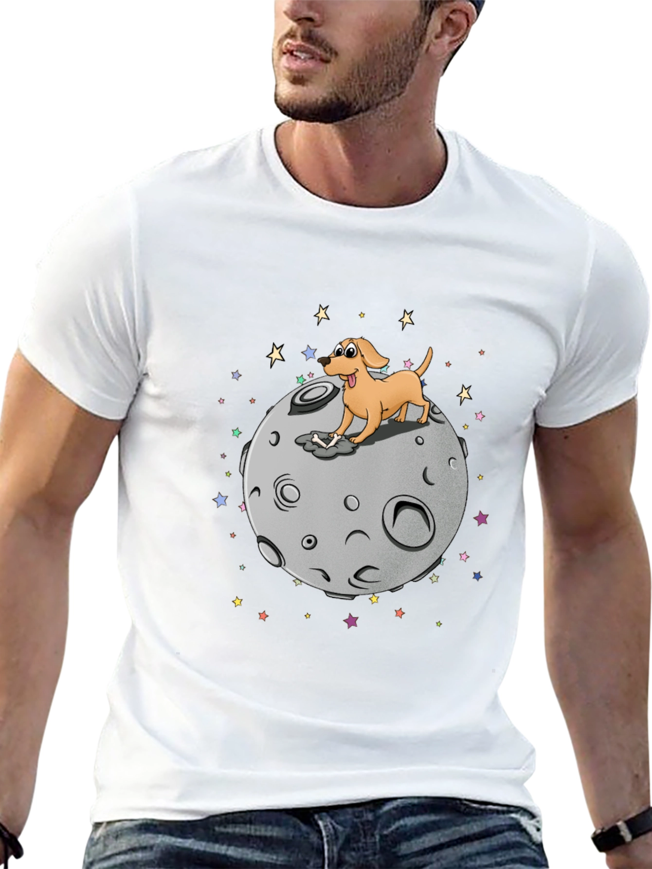 Dog on Moon Graphic T-Shirt