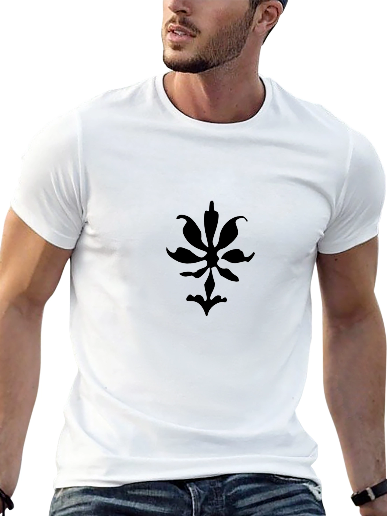 Mens Black Graphic Tee - Abstract Floral Design