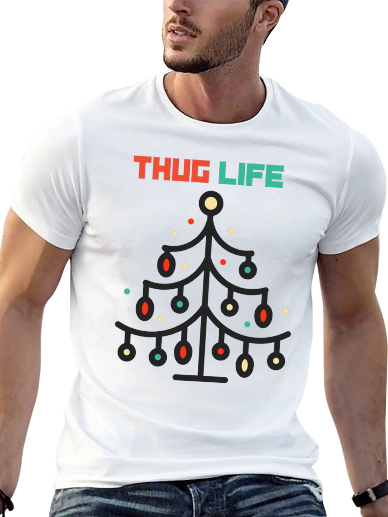 Thug Life Christmas Tree Graphic Tee - Black