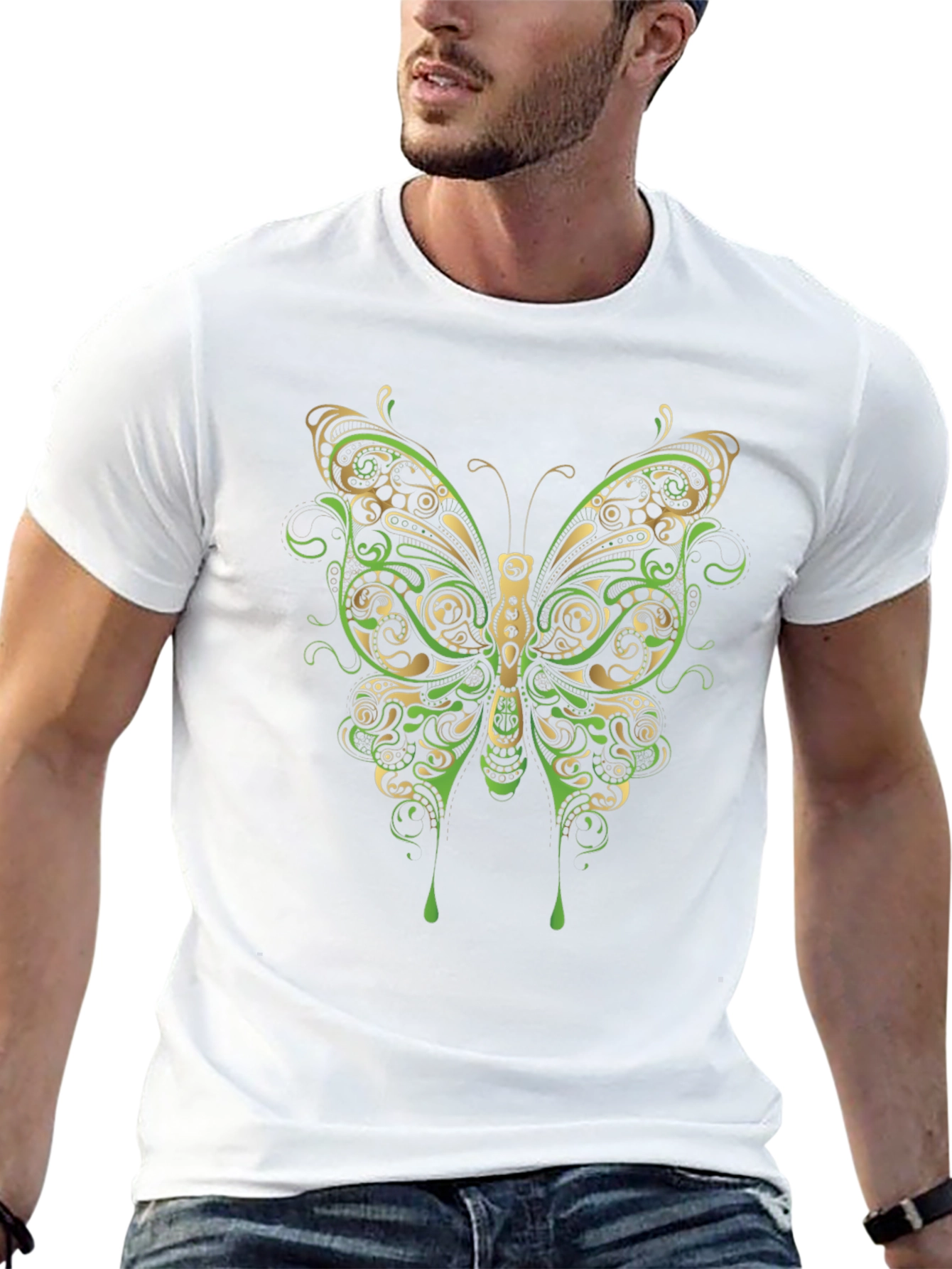 Butterfly Graphic Print Mens Black T-Shirt
