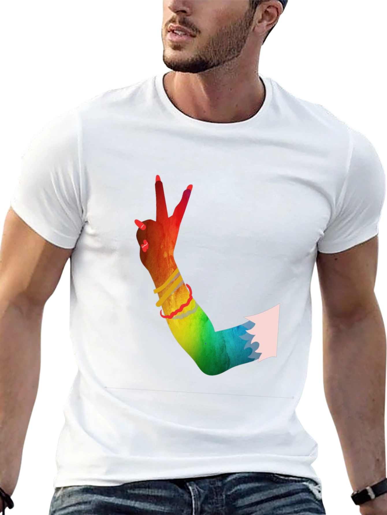 Peace Sign Hand Rainbow T-Shirt