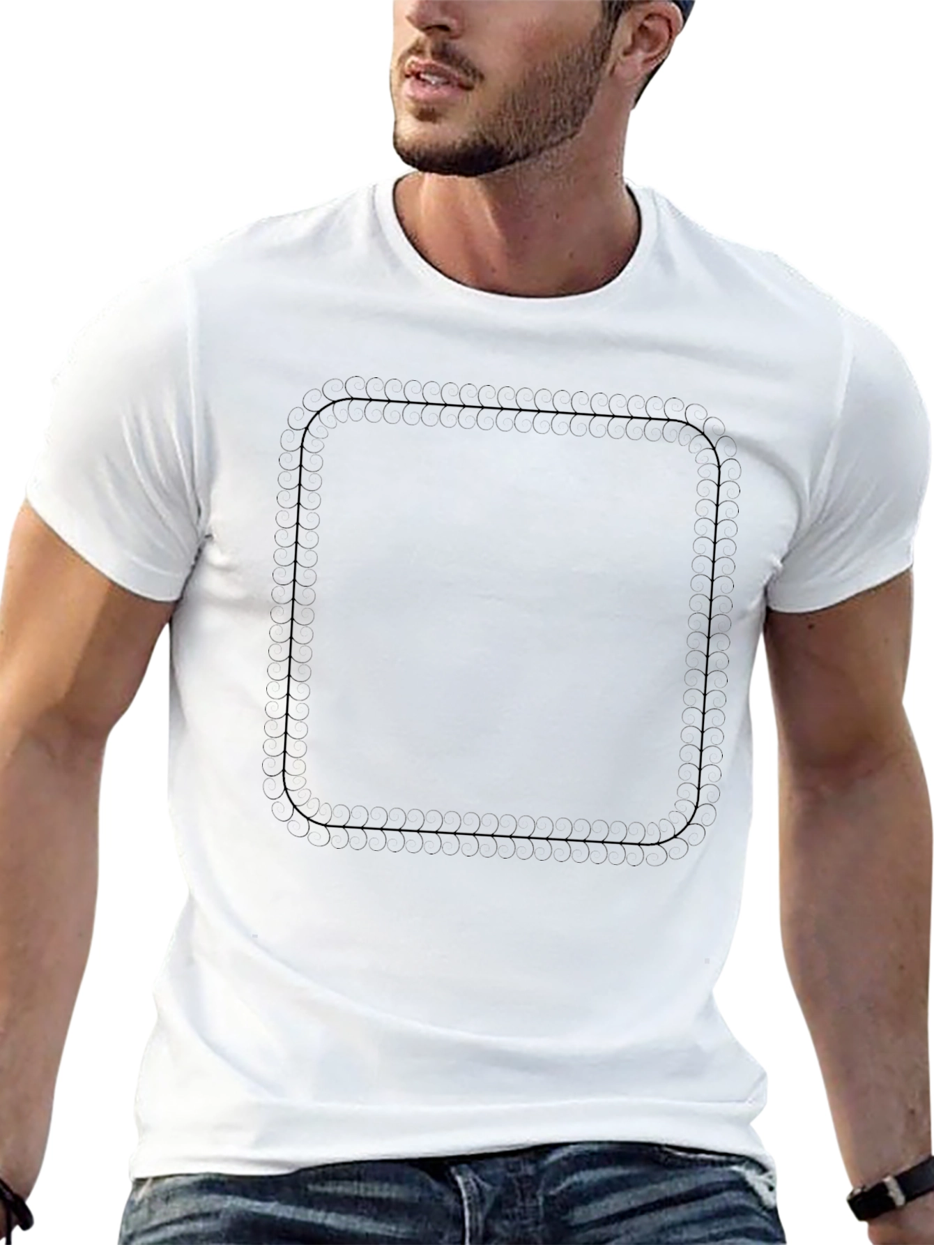 Mens Black Rounded Square Graphic Tee