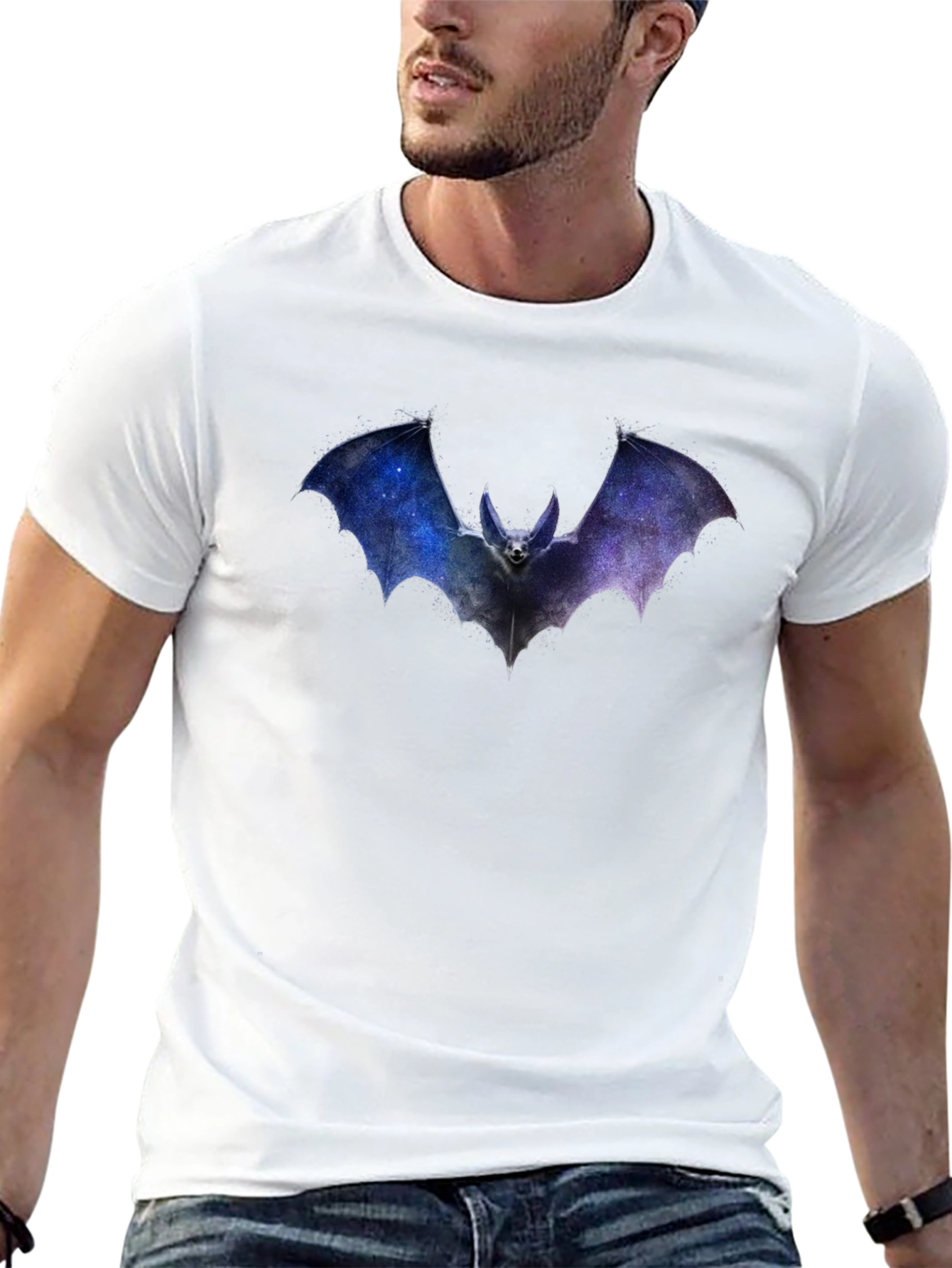 Galaxy Bat Graphic Print Black T-Shirt
