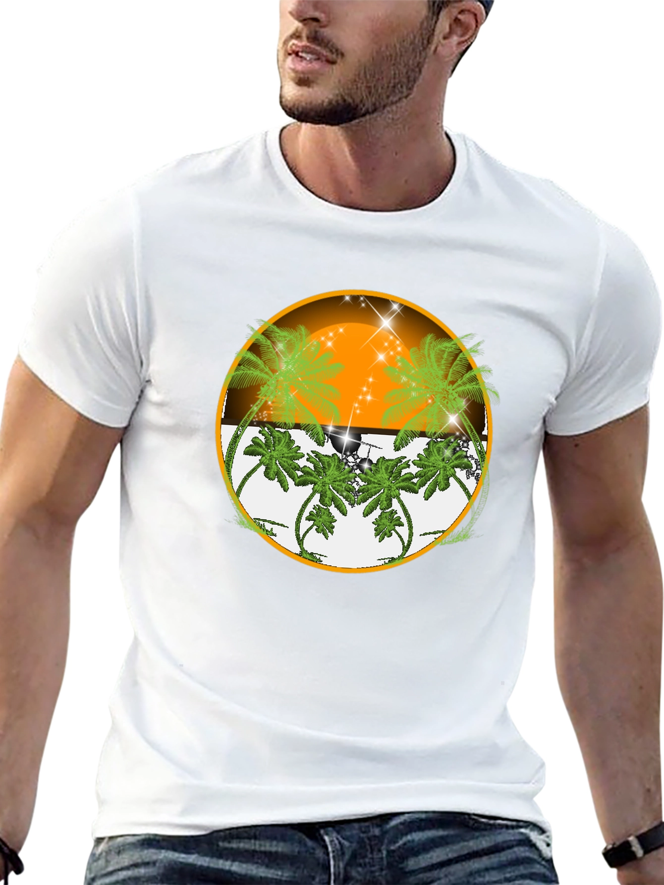 Tropical Sunset Palm Tree Graphic Tee