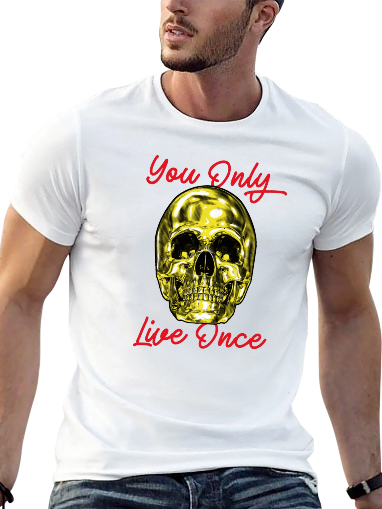 YOLO Gold Skull Graphic Tee - Live Once!