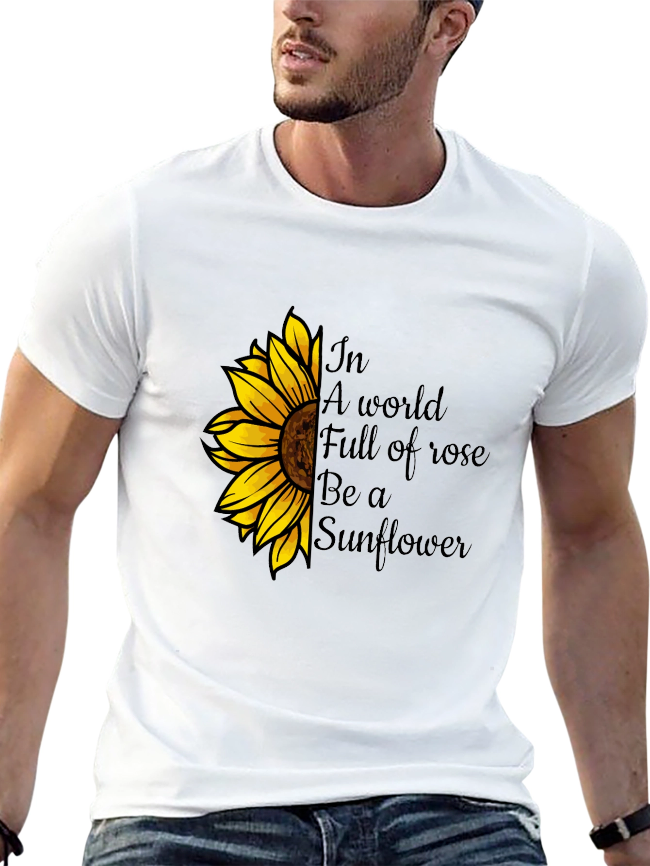 Be a Sunflower Graphic Tee - Black Cotton T-Shirt