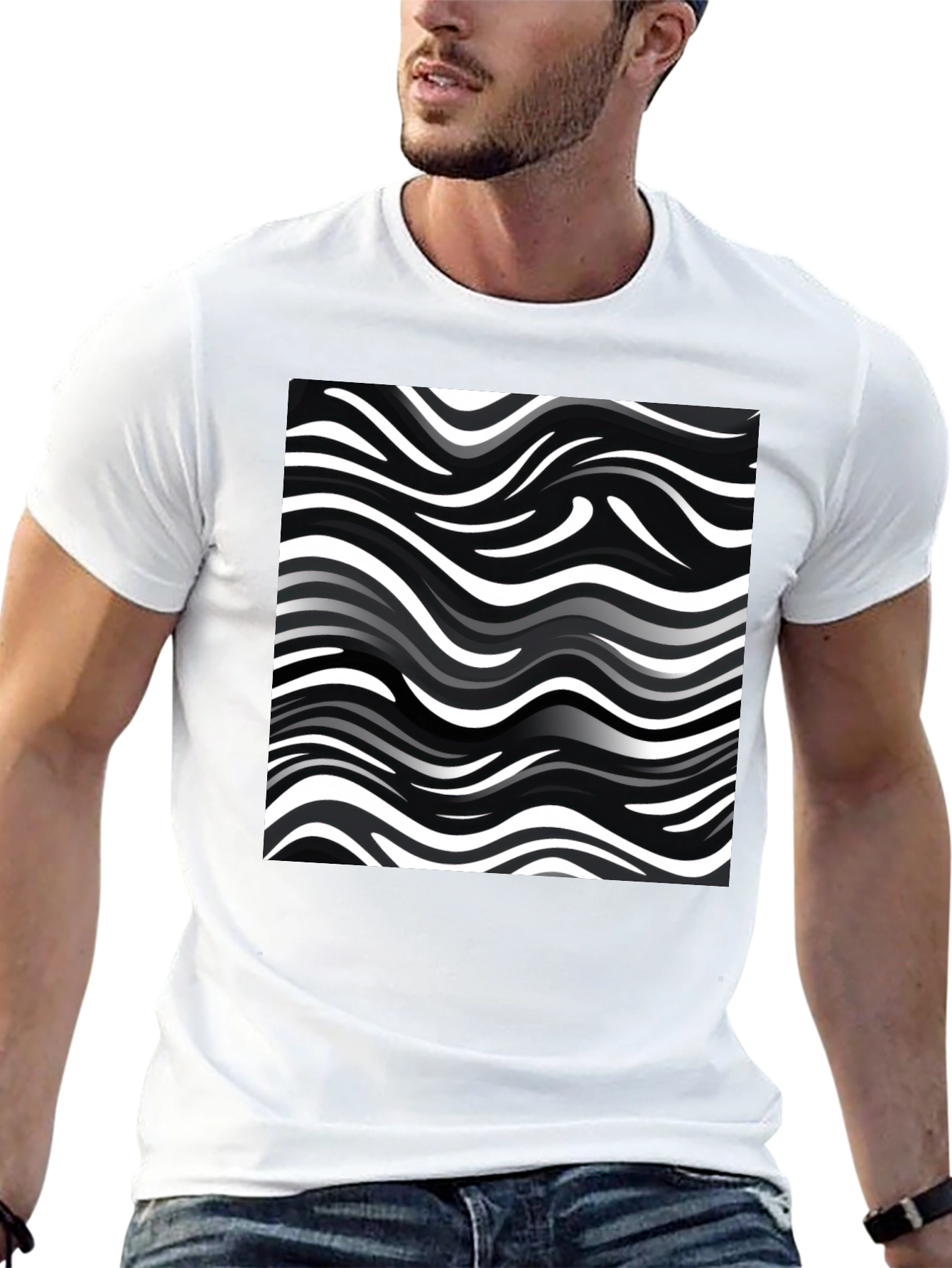 Wavy Stripe Print Black T-Shirt
