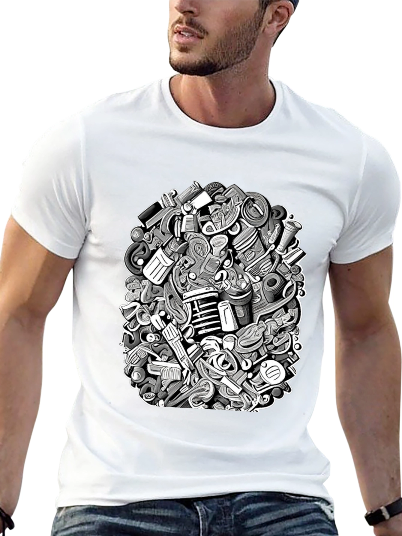 Modern Doodle Art Black T-Shirt