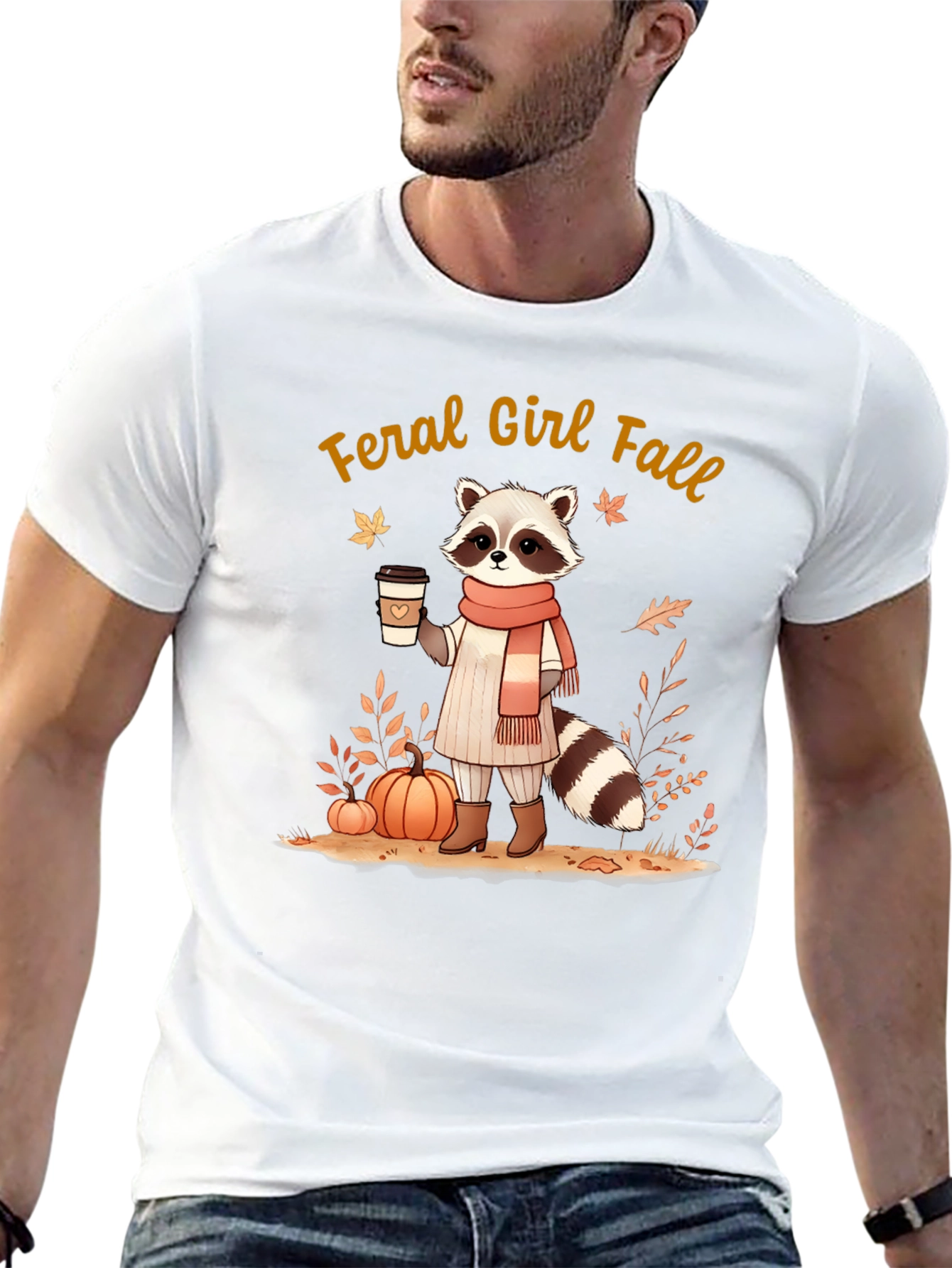 Feral Girl Fall Raccoon T-Shirt