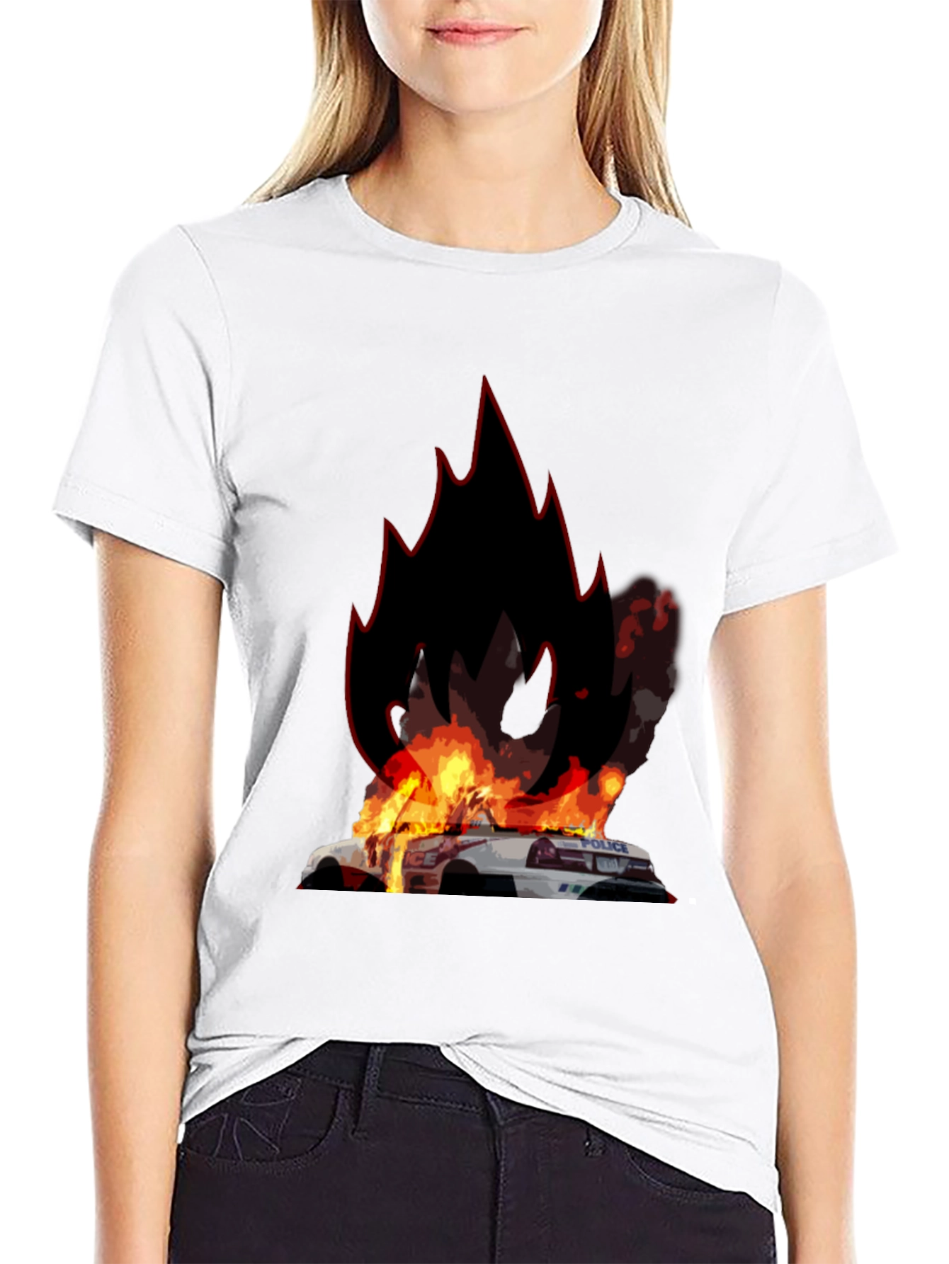 Burning Police Car T-Shirt - Bold Graphic Tee