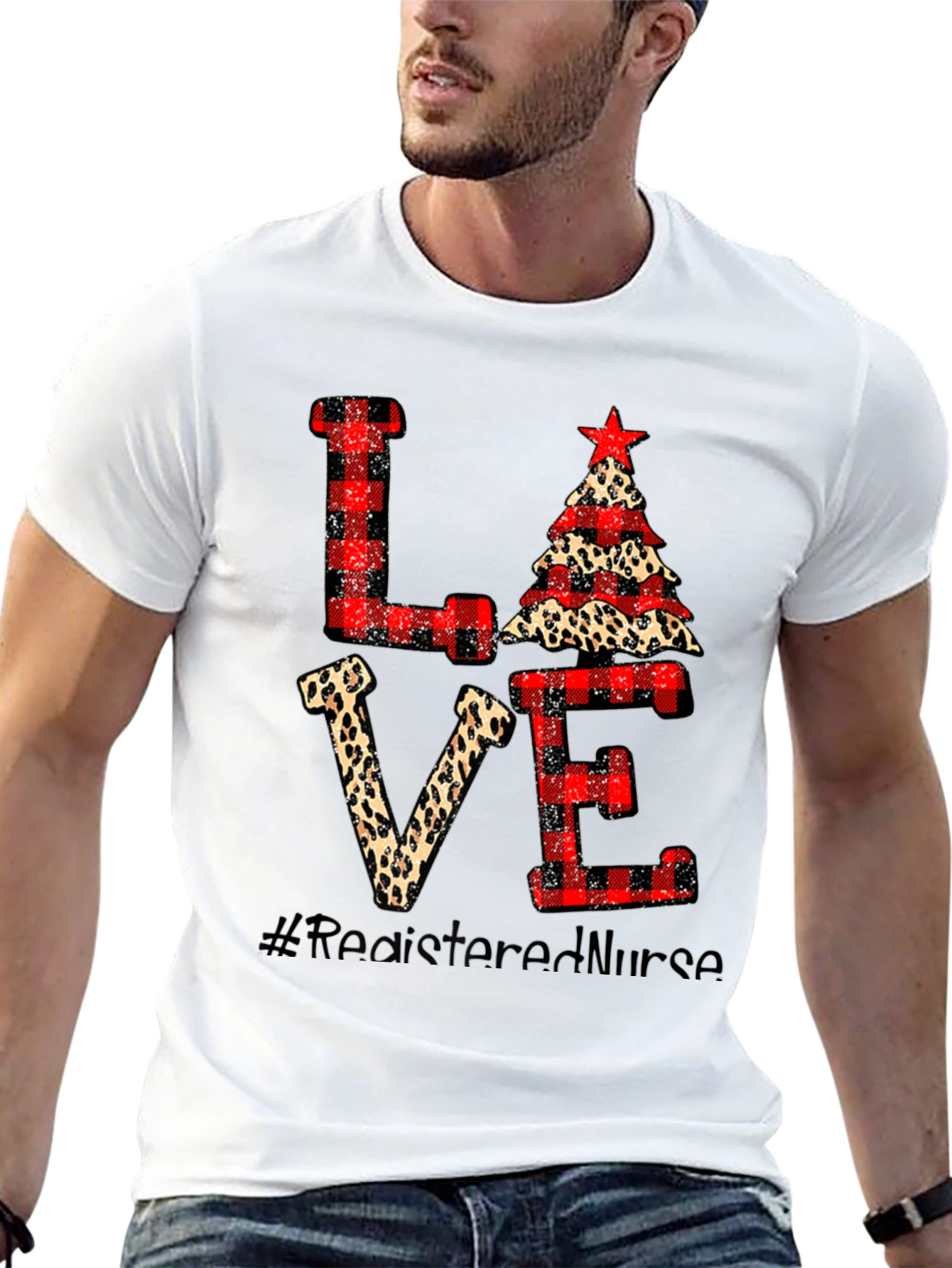 LOVE Registered Nurse Christmas Themed Black T-Shirt