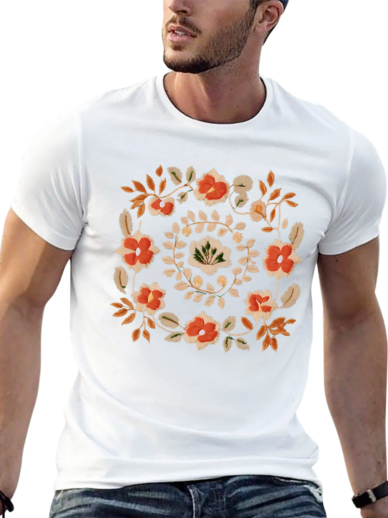 Floral Wreath Graphic Tee - Casual Black T-Shirt