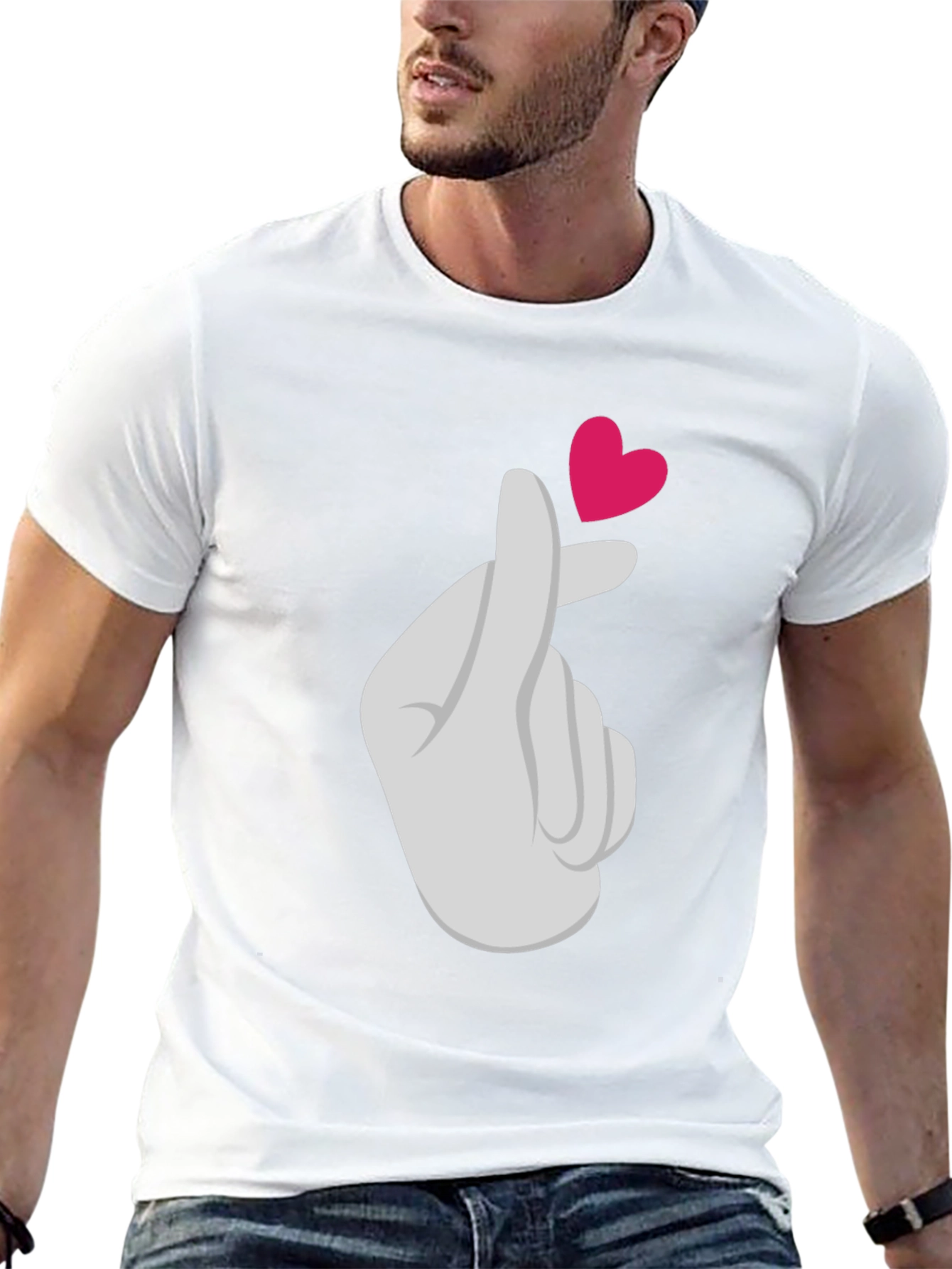 Heart Finger Gesture Graphic Tee - Trendy Casual Top
