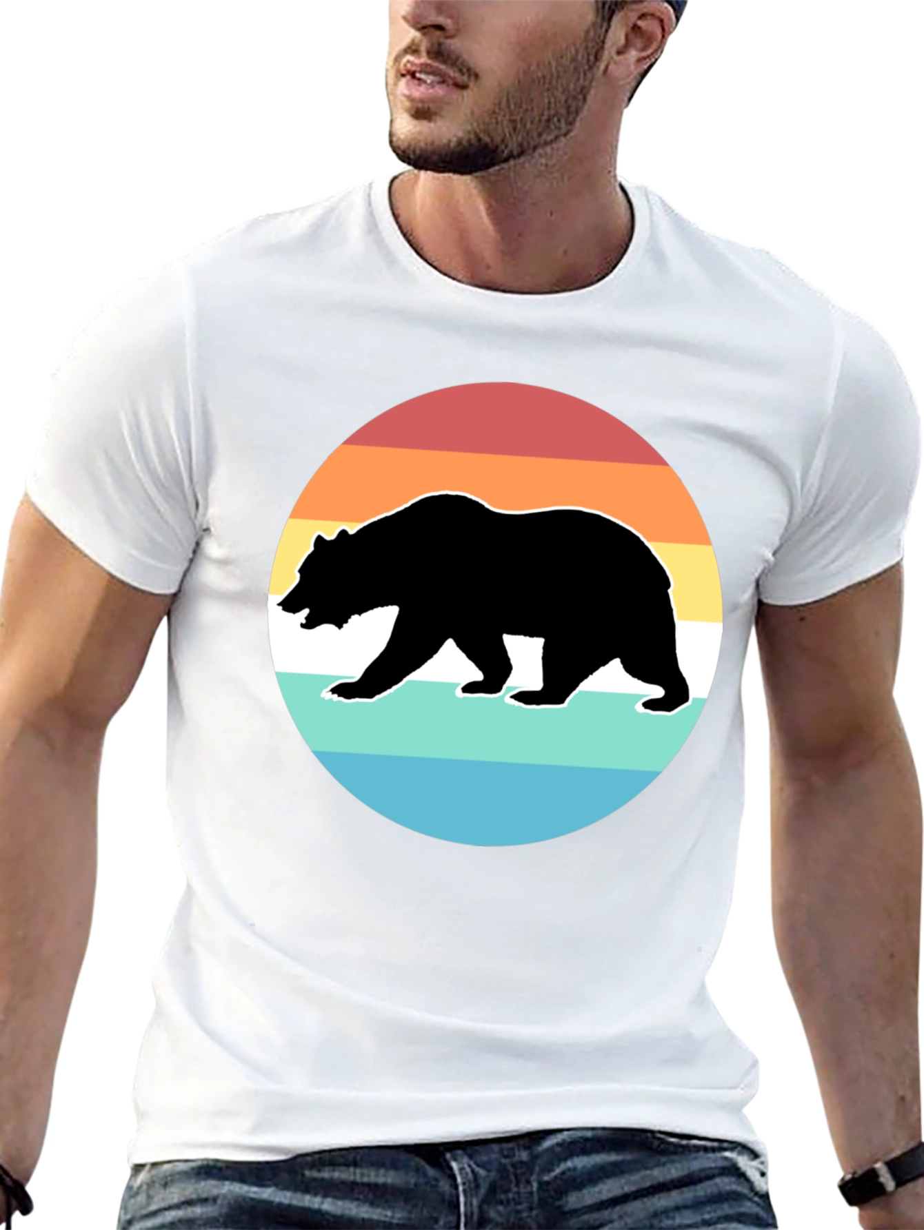 Retro Bear Sunset Graphic T-Shirt - Black