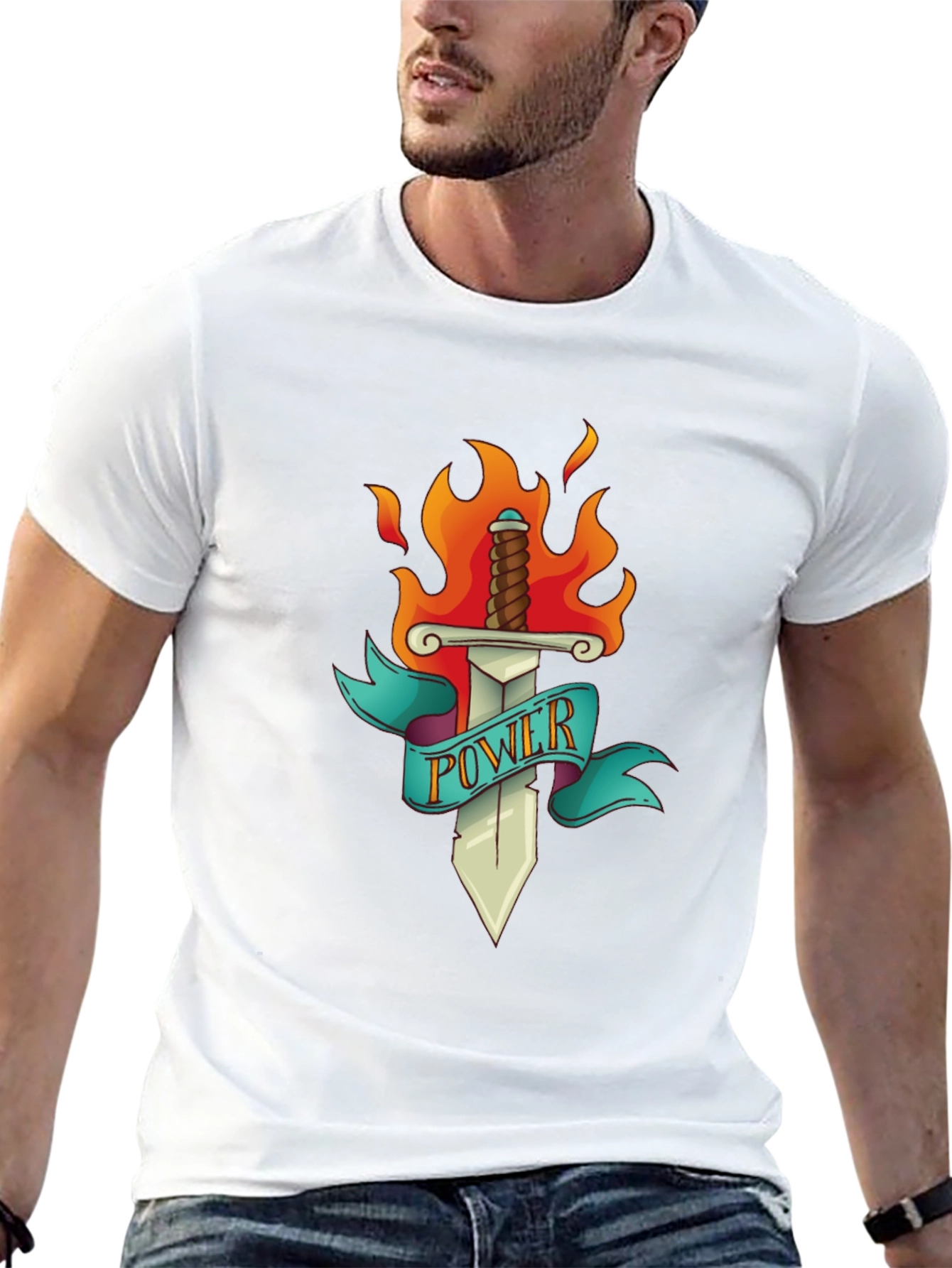 Power Sword T-Shirt - Flaming Blade Graphic Tee
