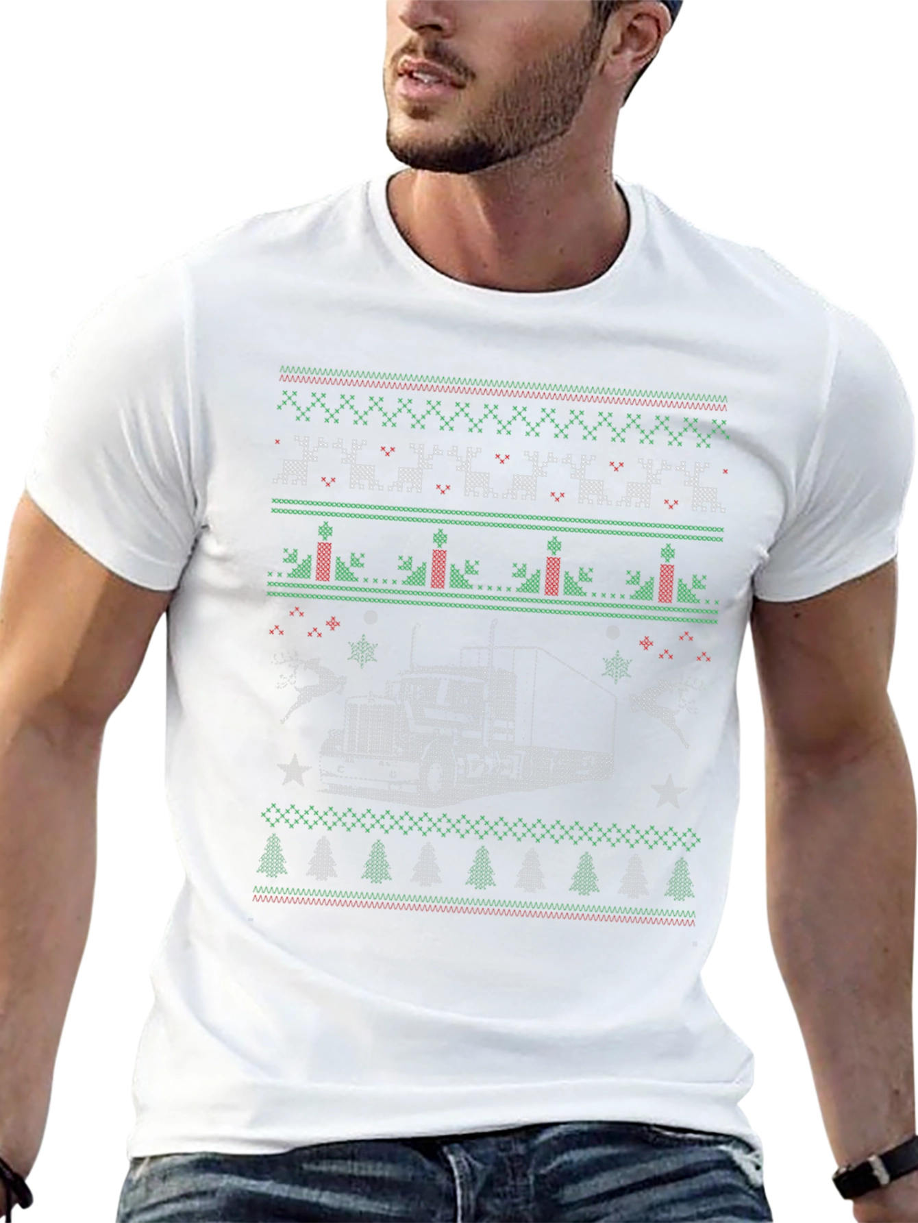 Trucker Christmas Sweater Style T-Shirt