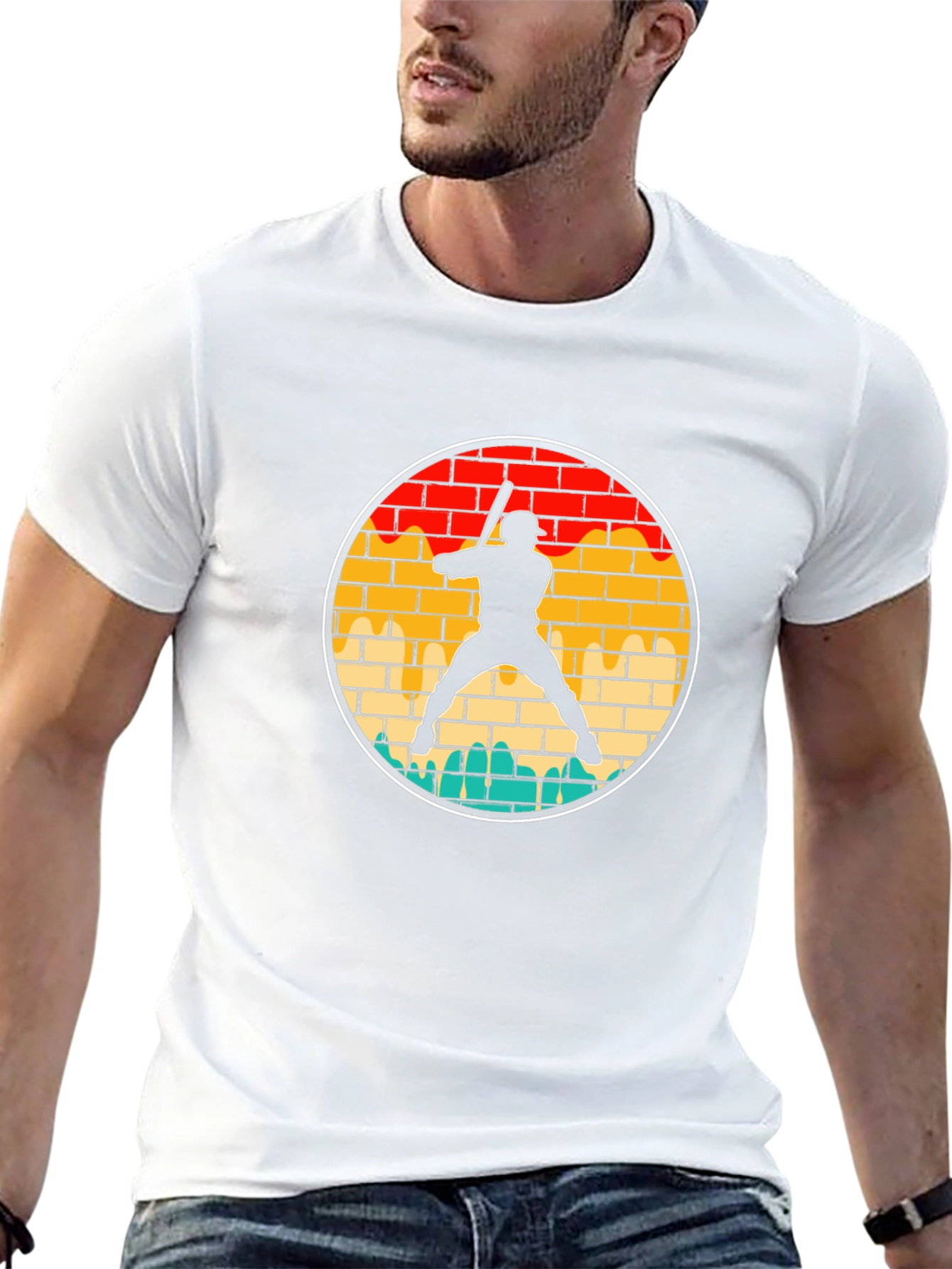 Retro Baseball Player Silhouette Graphic Tee