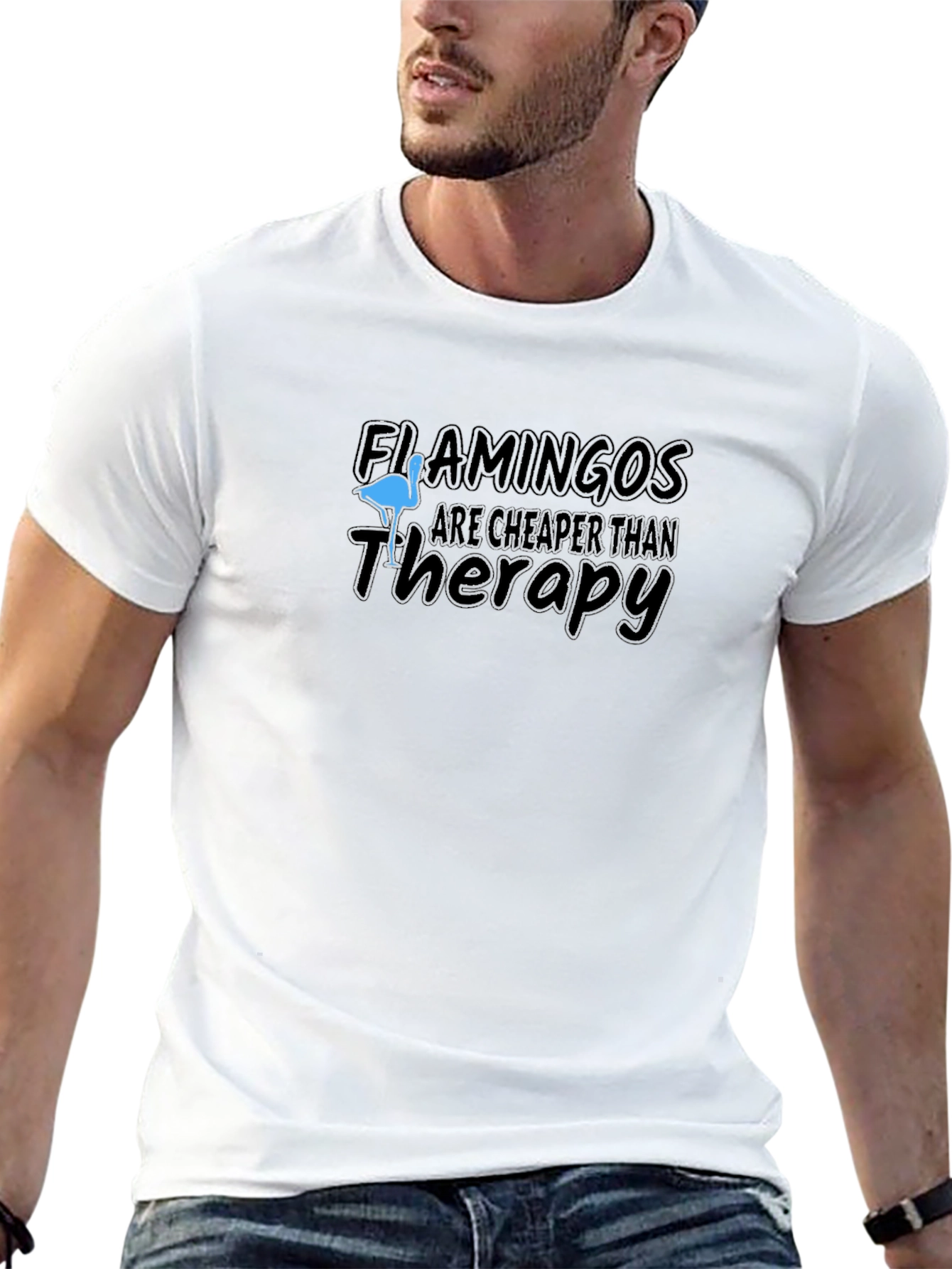 Flamingos Cheaper Than Therapy Black Graphic Tee