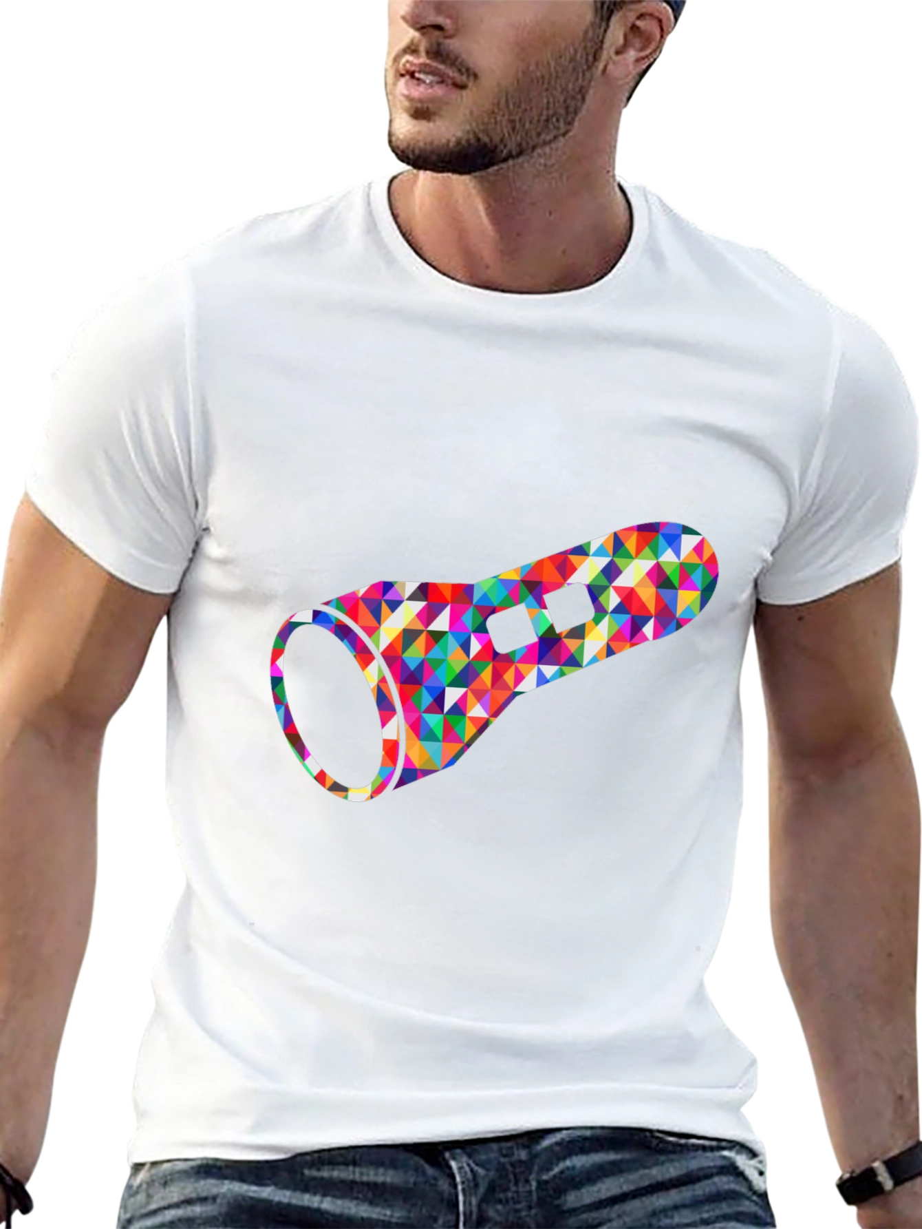 Geometric Flashlight Graphic Tee - Black Cotton Casual Shirt