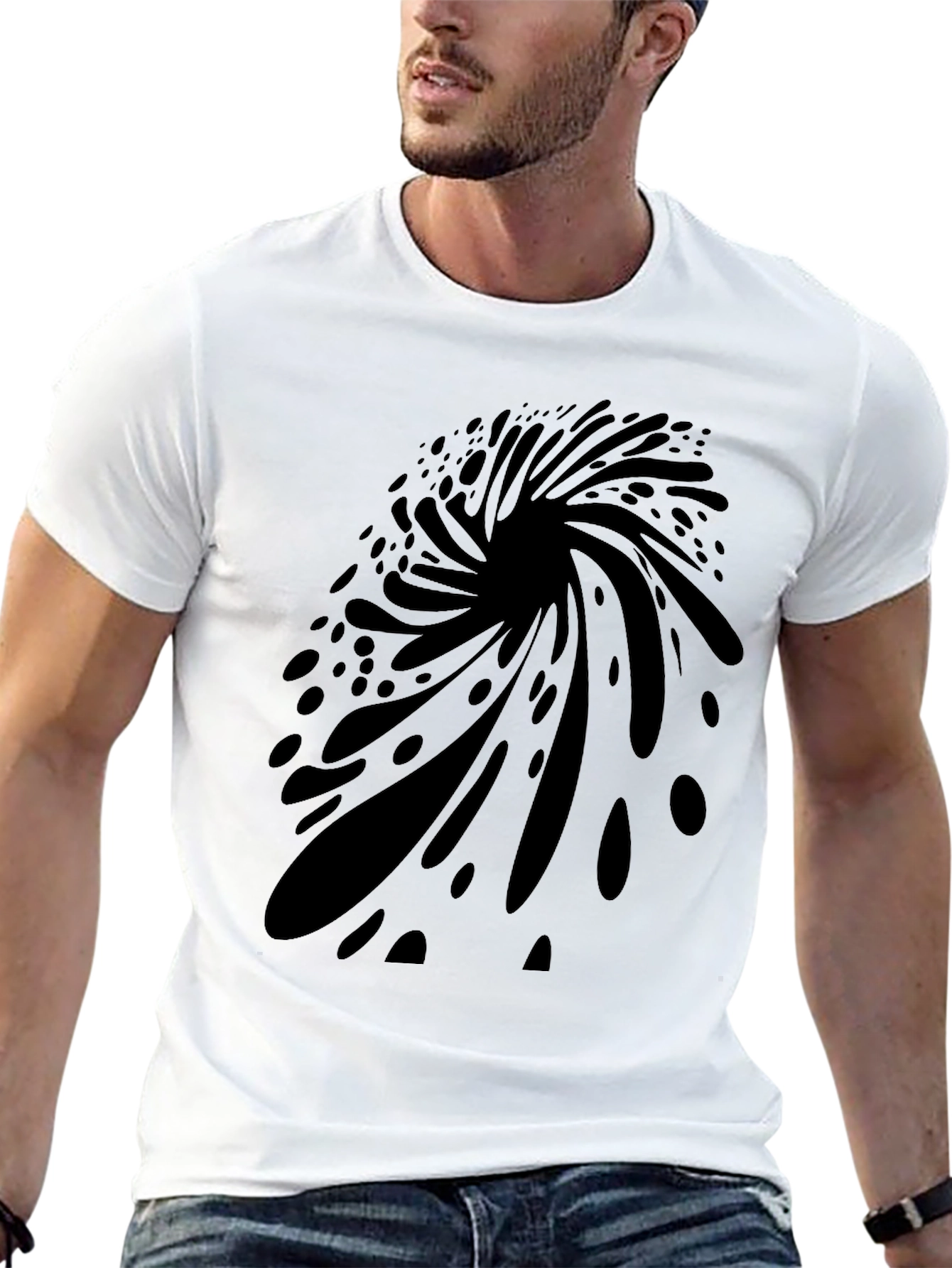 Abstract Vortex Graphic Black T-Shirt for Men