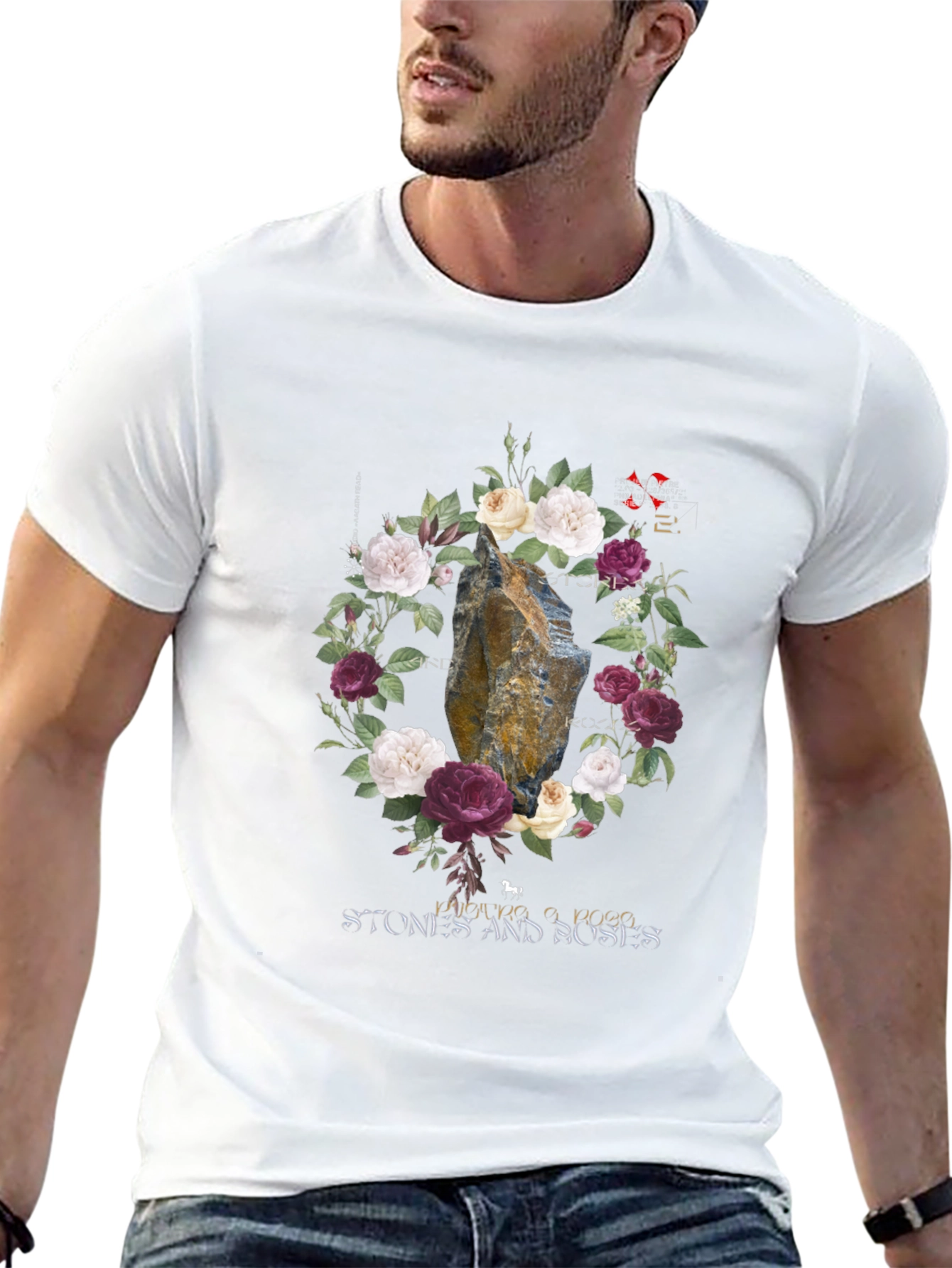 Stone Roses Graphic Tee - Floral Rock Design