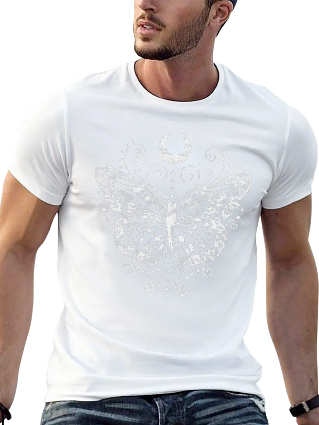 Butterfly Moon Graphic Tee - Black Casual T-Shirt