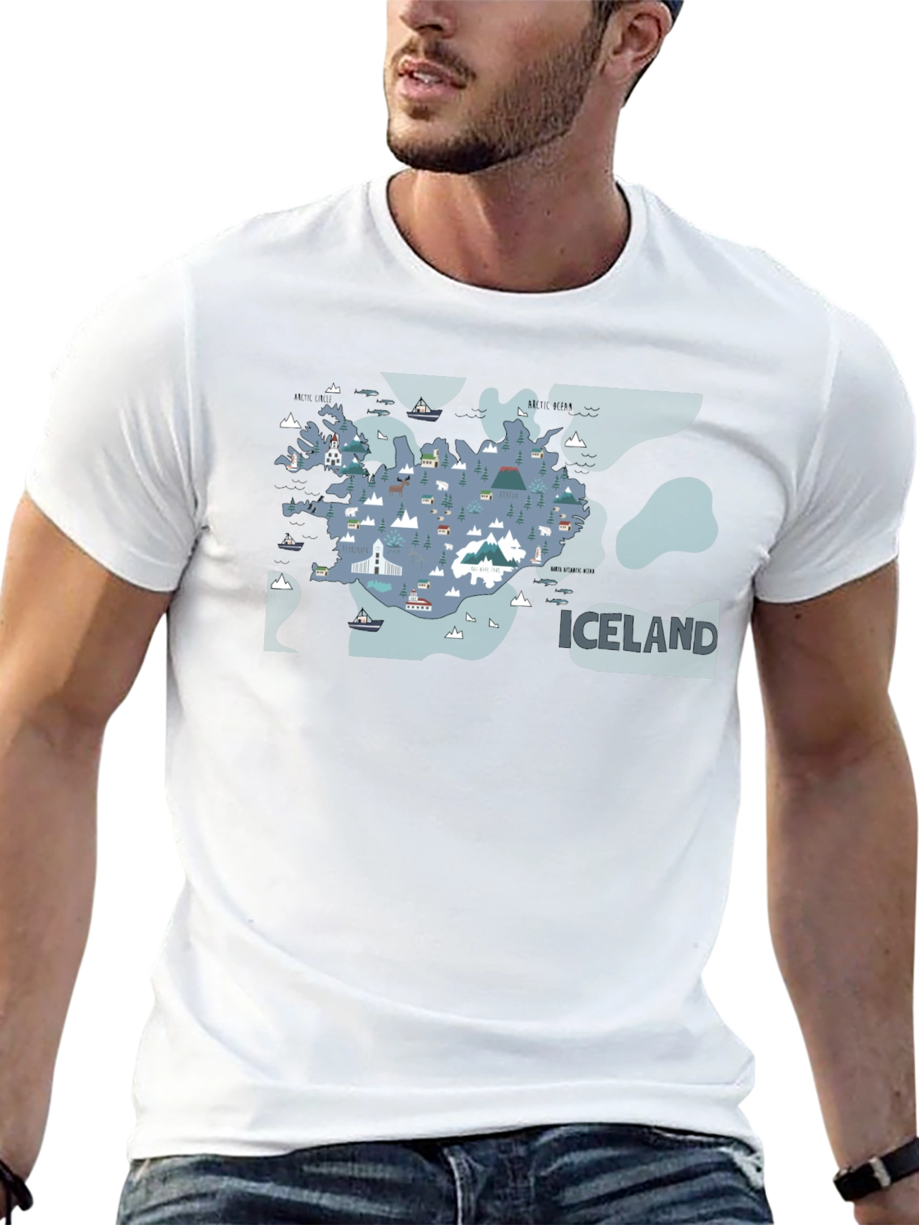 Iceland Map Graphic Tee - Black Cotton T-Shirt