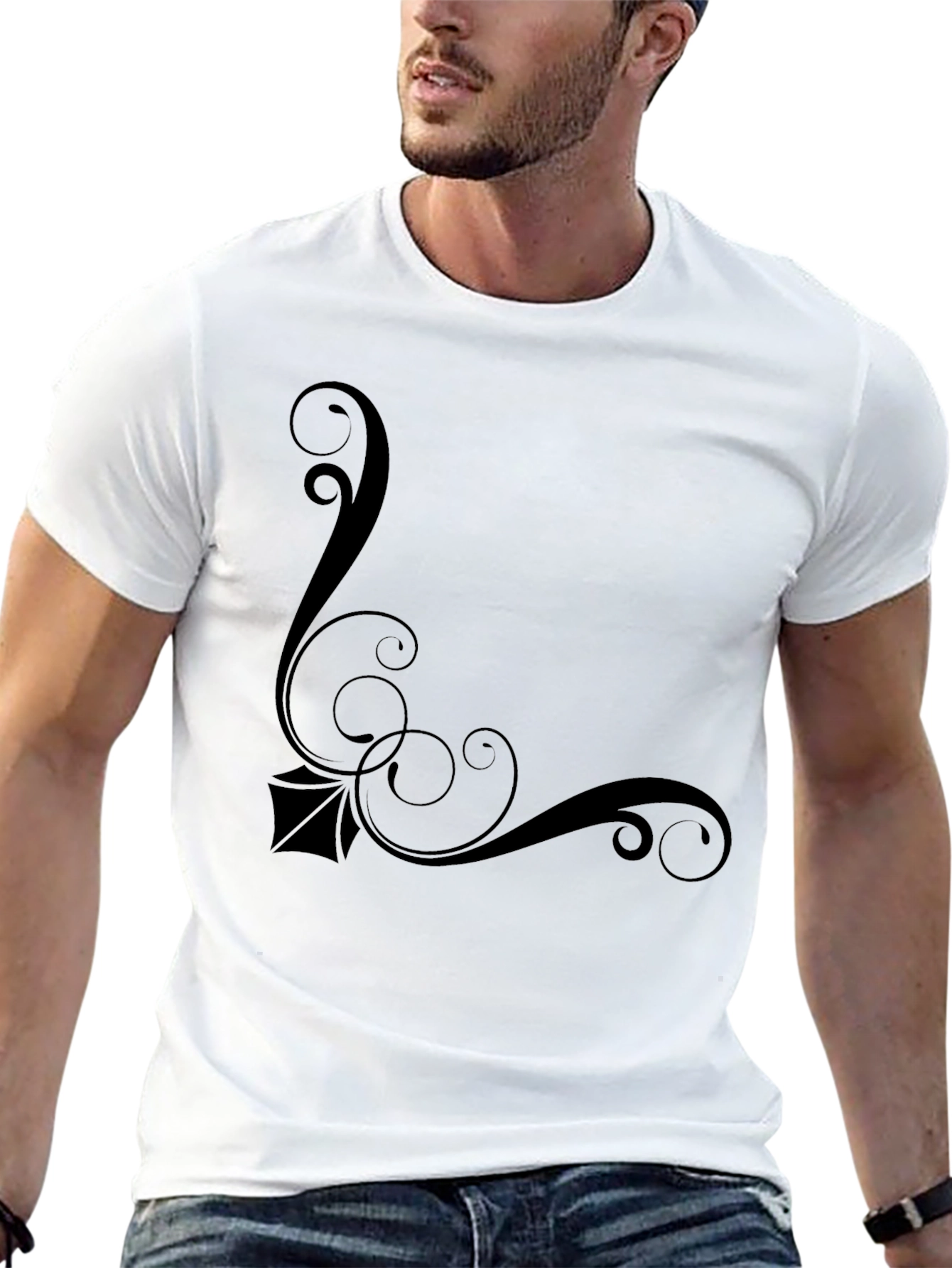 Elegant Black T-Shirt with Swirl Design