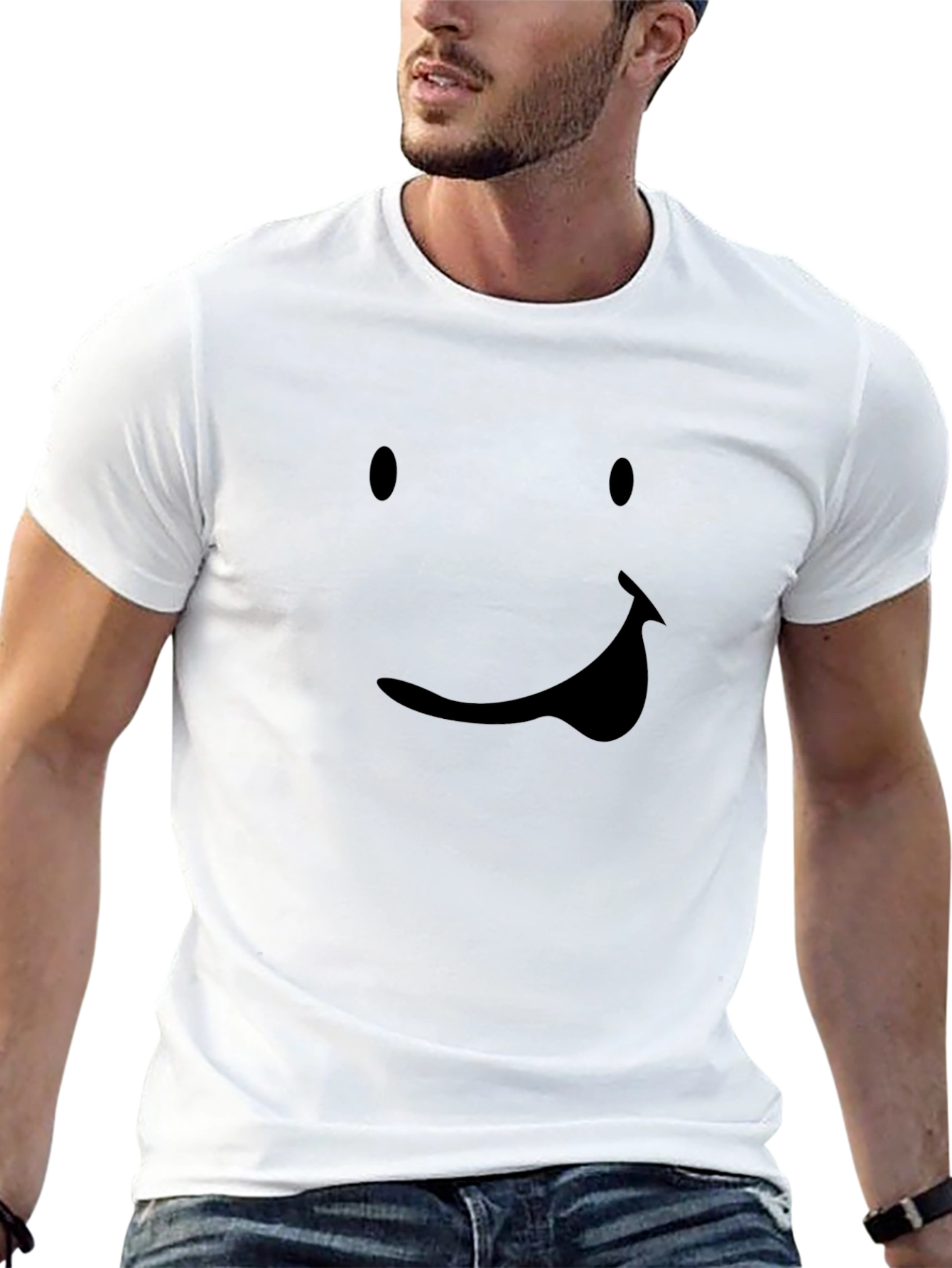 Smiley Face Graphic Tee - Black Casual T-Shirt