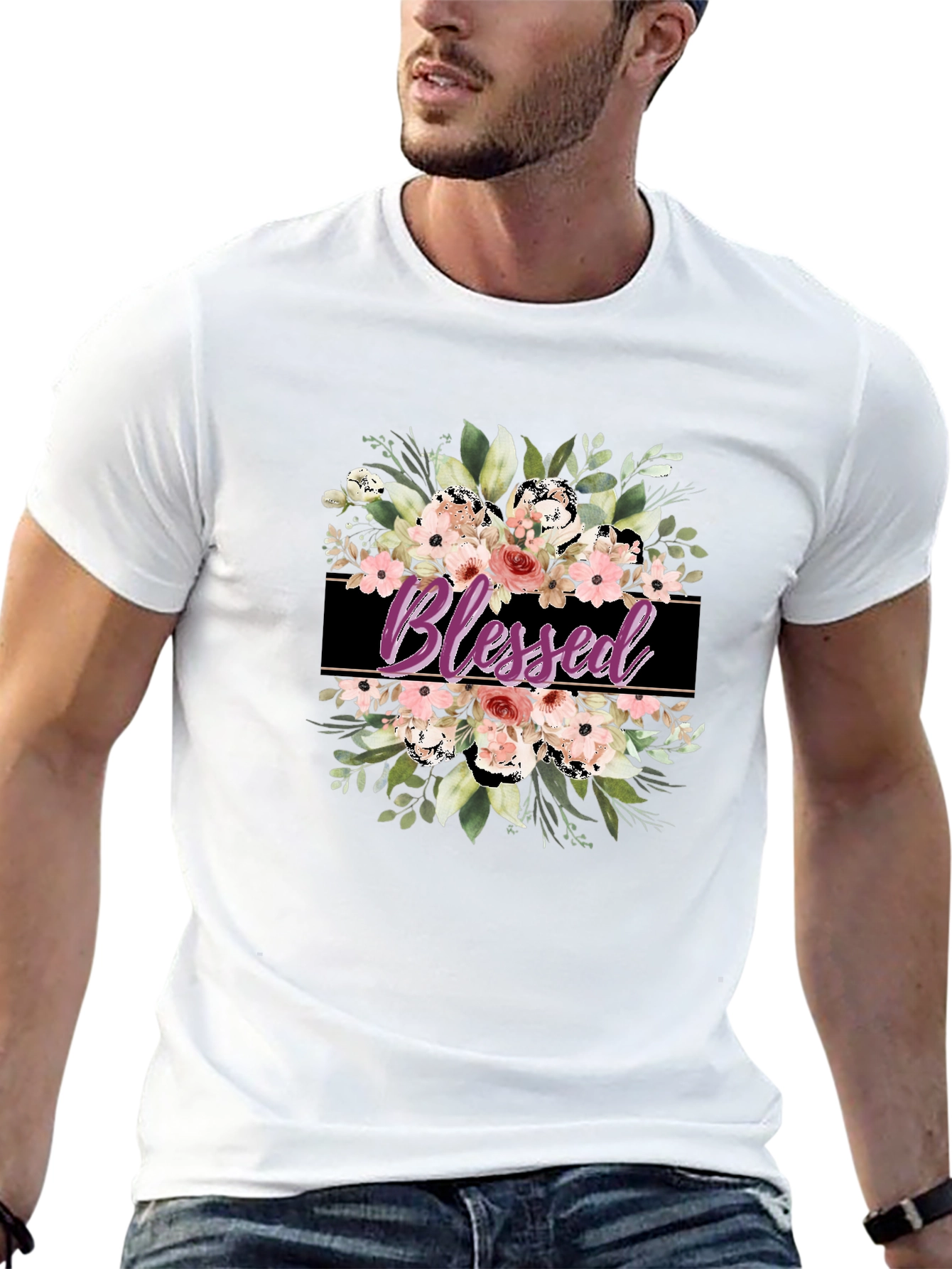 Blessed Floral Graphic T-Shirt - Black