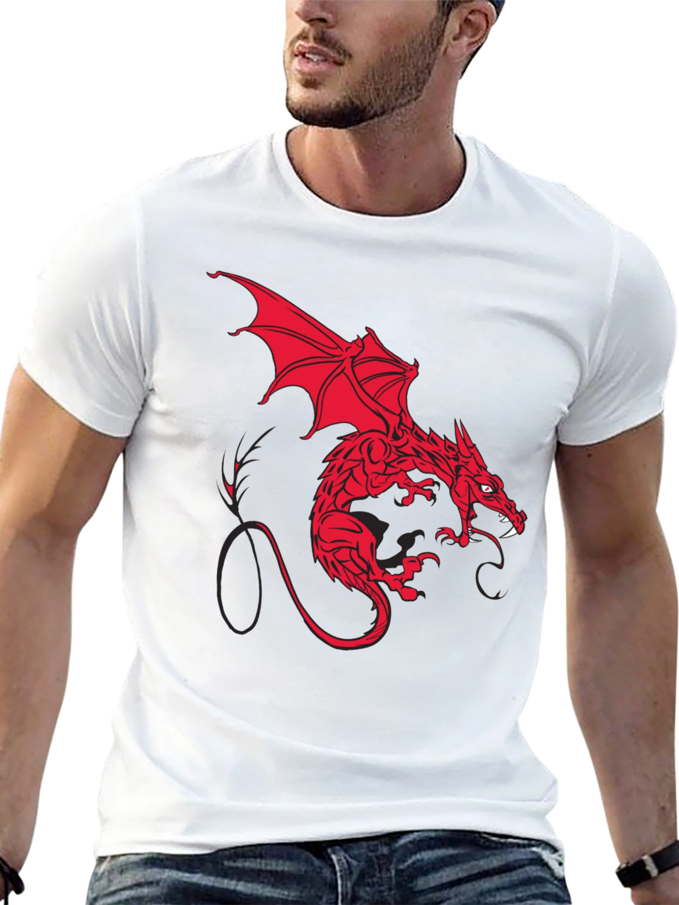 Red Dragon Graphic Print Black T-Shirt