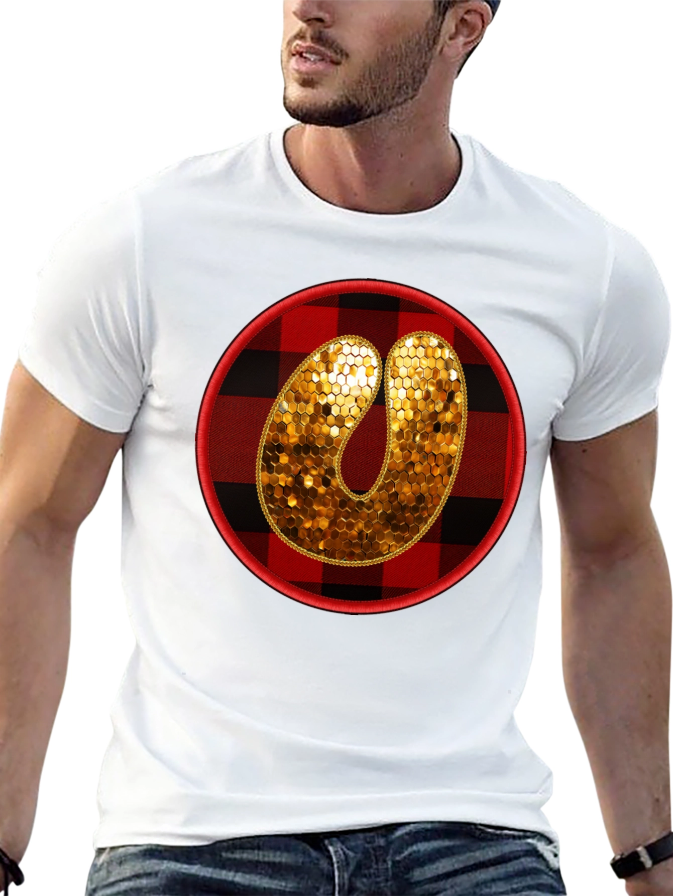 Plaid Letter O Sequin Graphic Tee