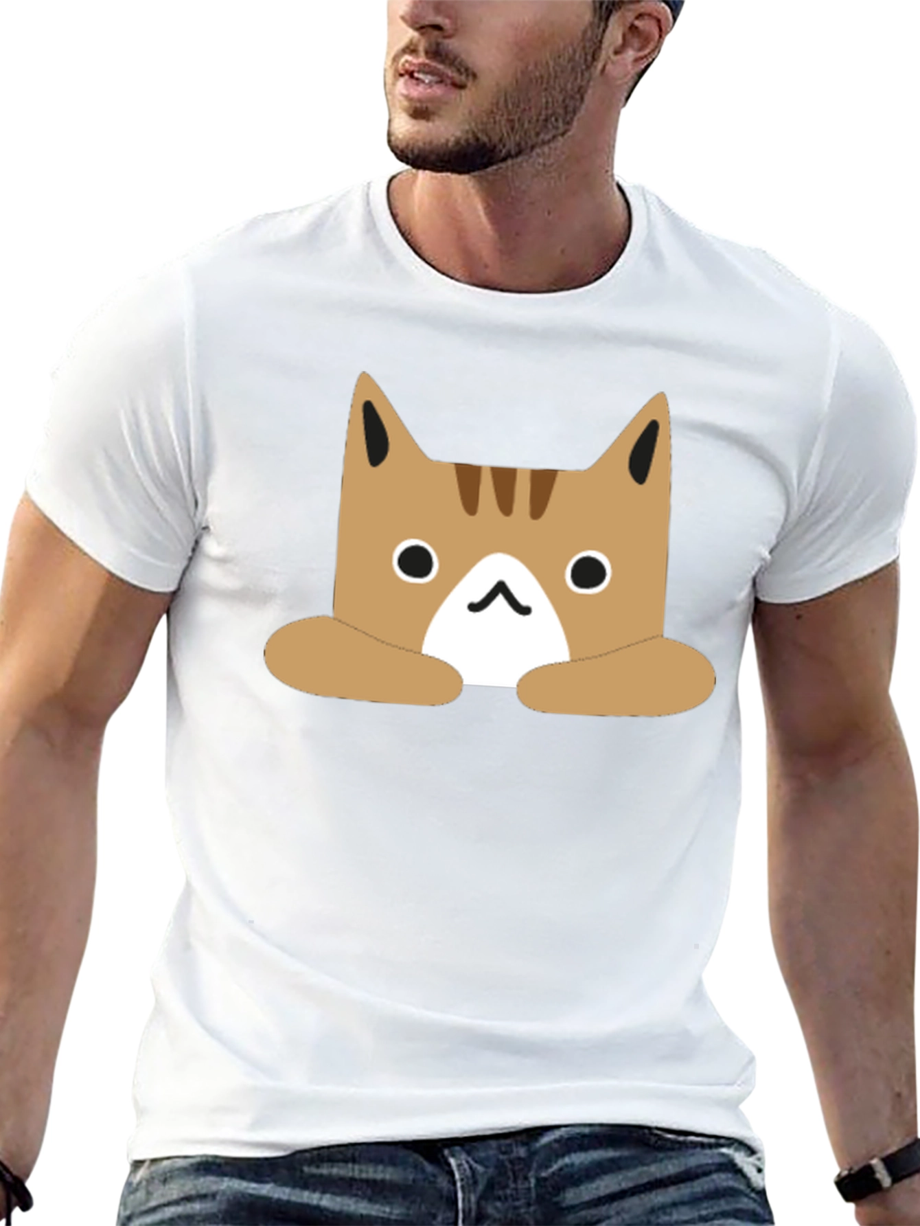 Cute Cartoon Cat Graphic Black T-Shirt