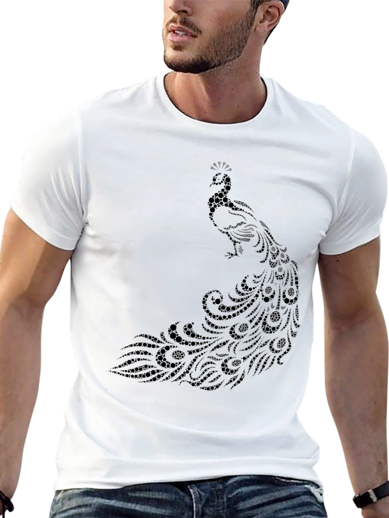 Elegant Black Peacock Graphic Tee - Stylish and Unique