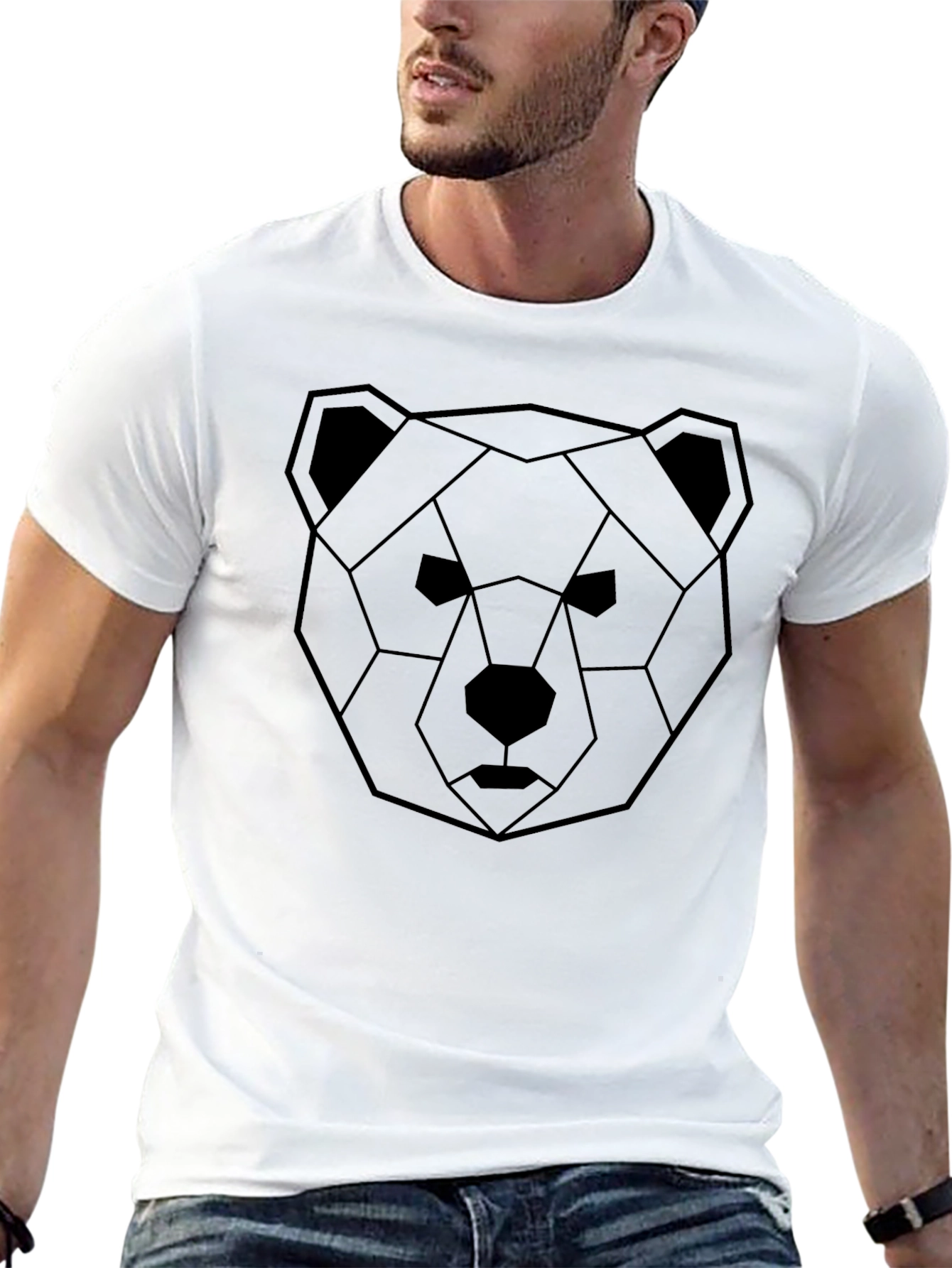Geometric Bear Graphic Tee - Modern Black T-Shirt