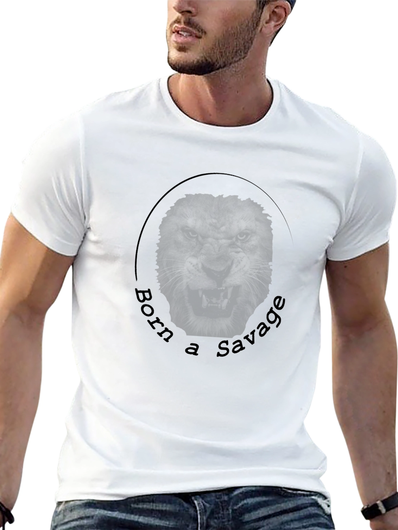 Born a Savage Lion Graphic Black T-Shirt
