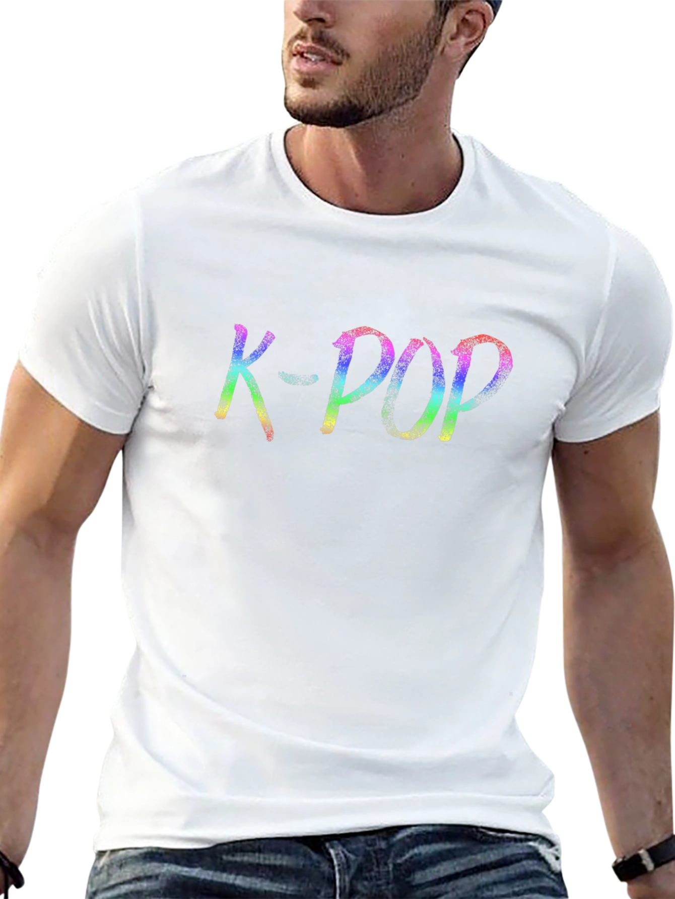 K-POP Rainbow Text Graphic Black T-Shirt